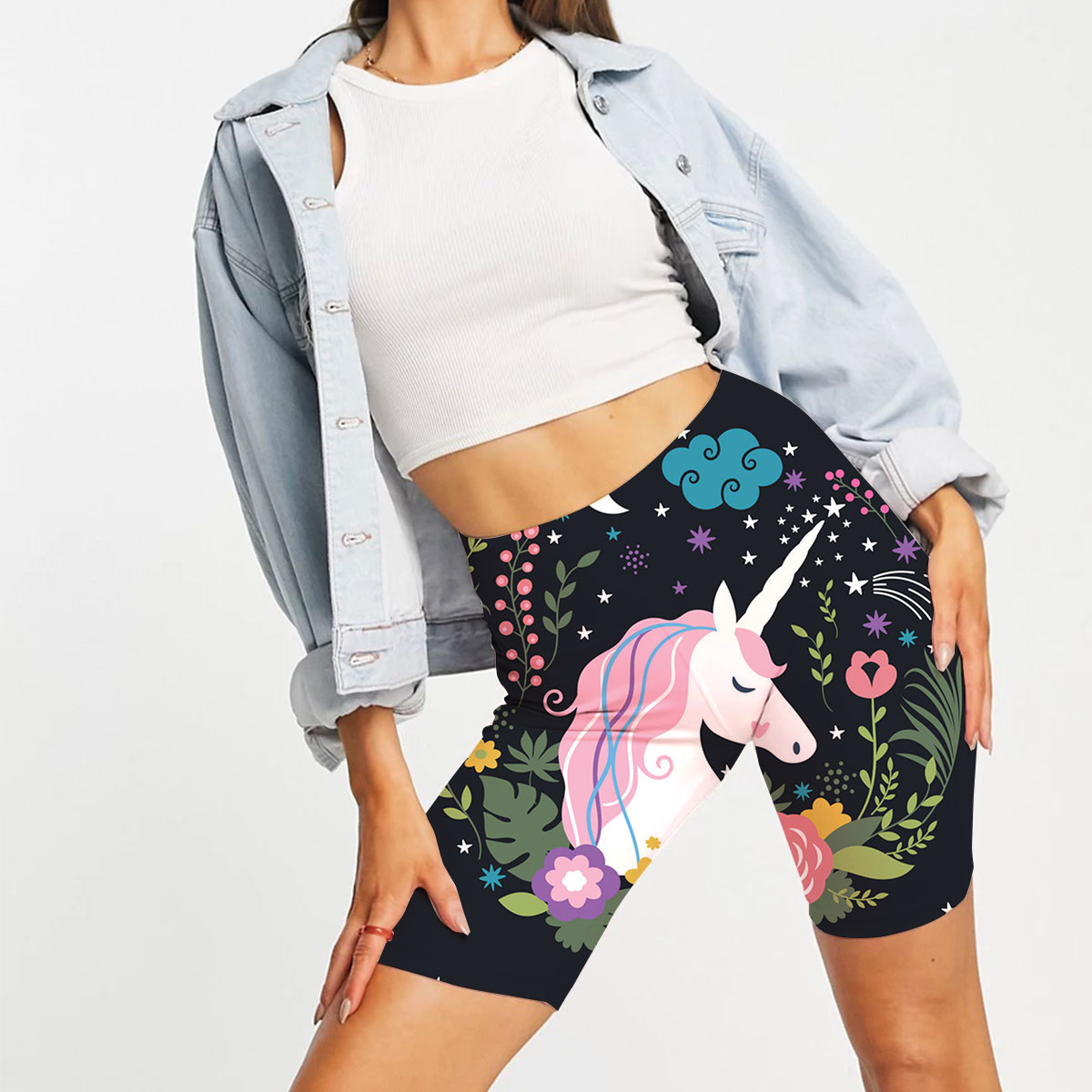 Black Unicorn Flower Casual Shorts