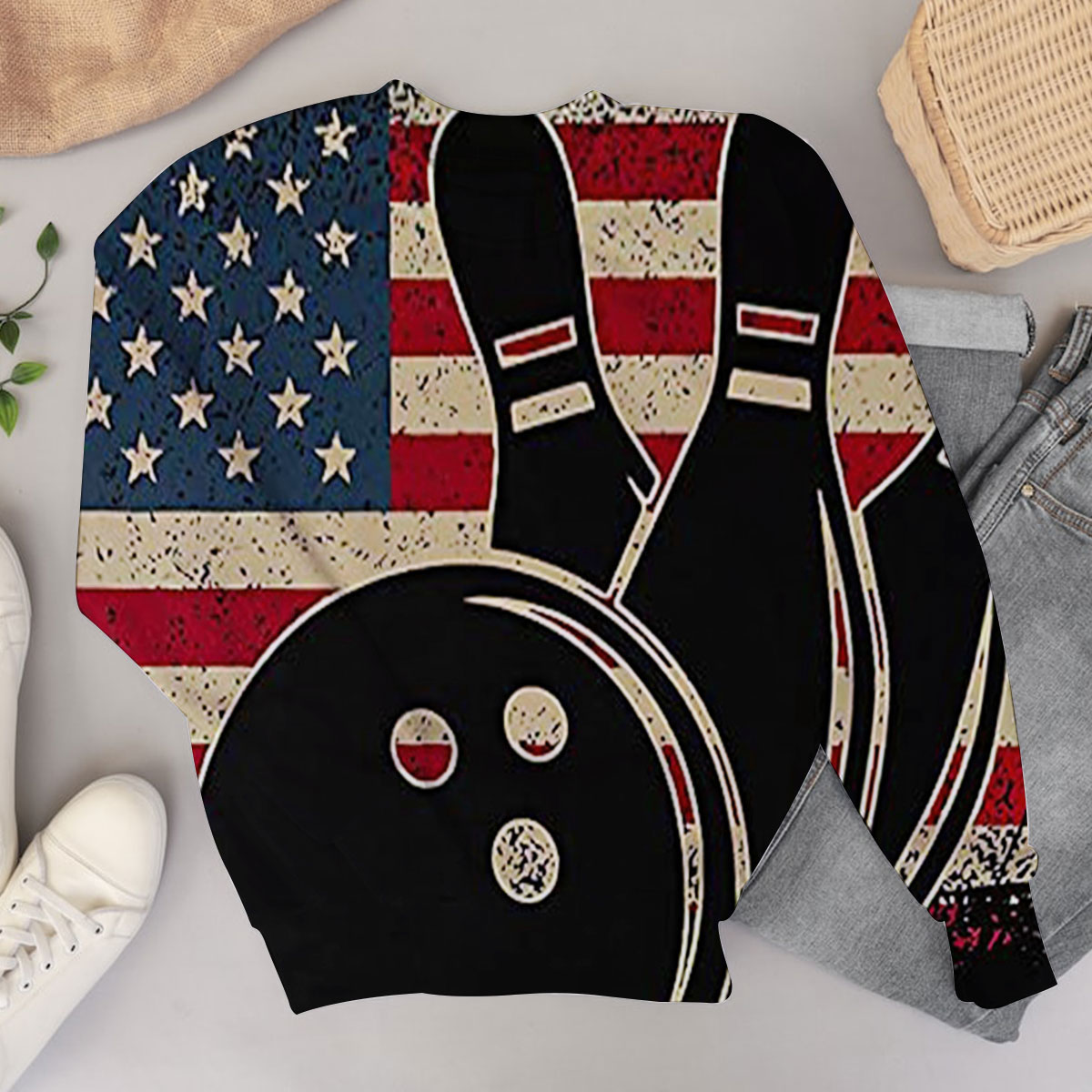 American Flag Black Bowling Sweater