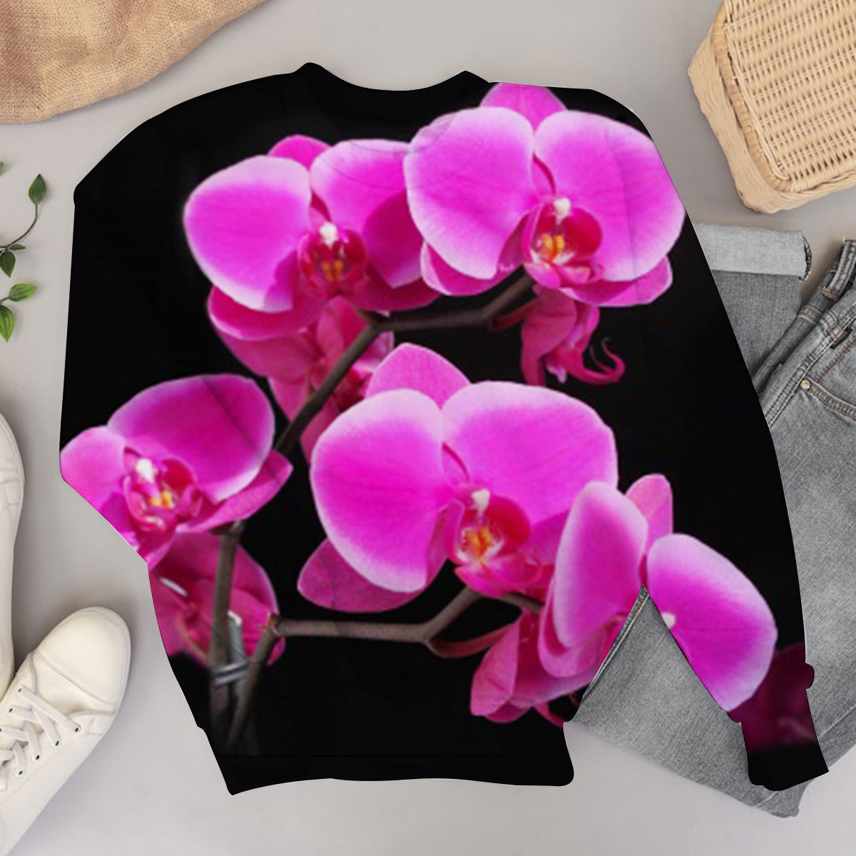 Black And Pink Orchidd Sweater
