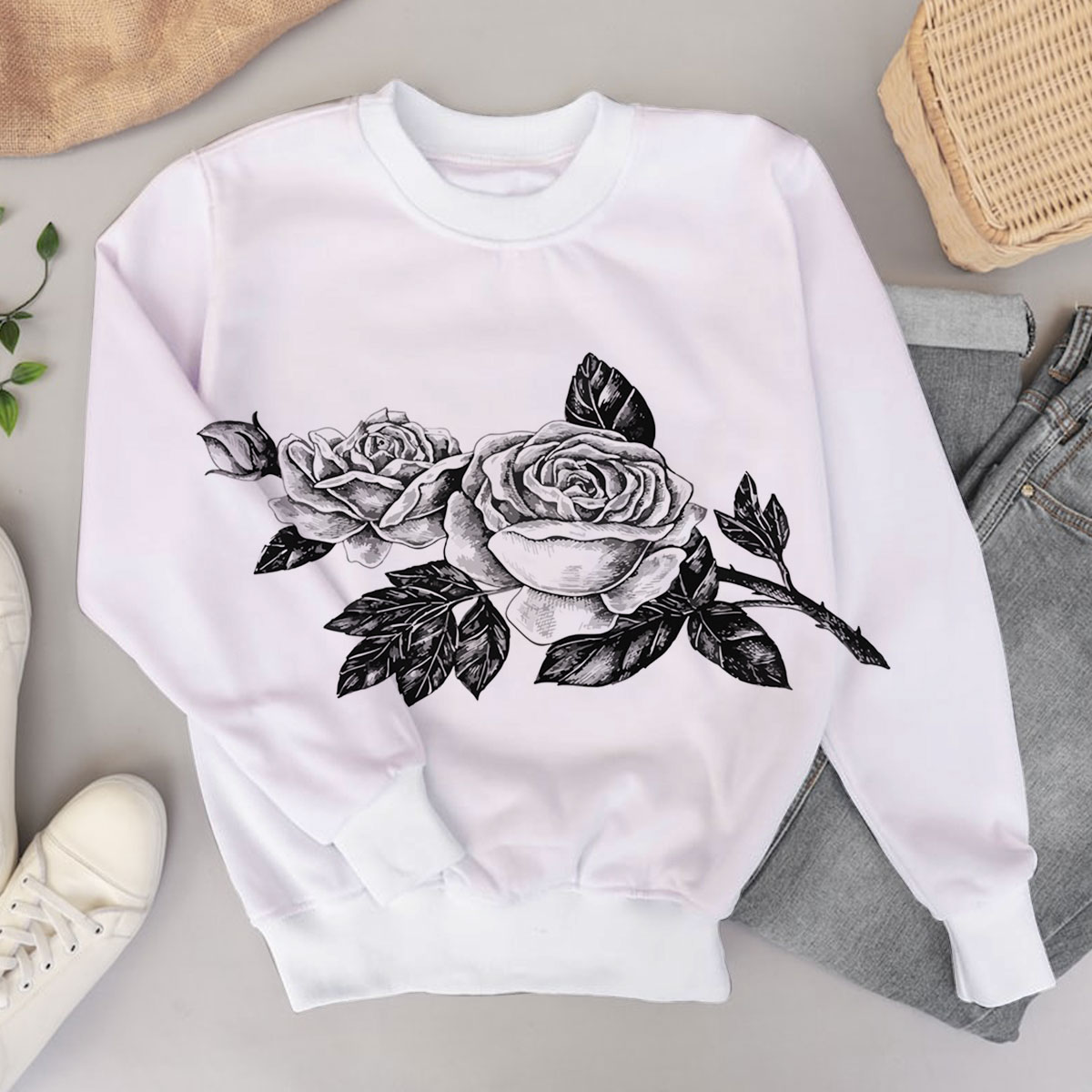 Black And White Rose Sweater