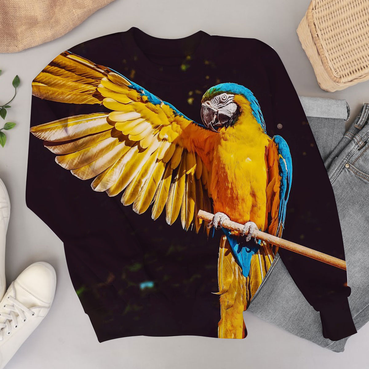 Black And Yellow Parrot Sweater