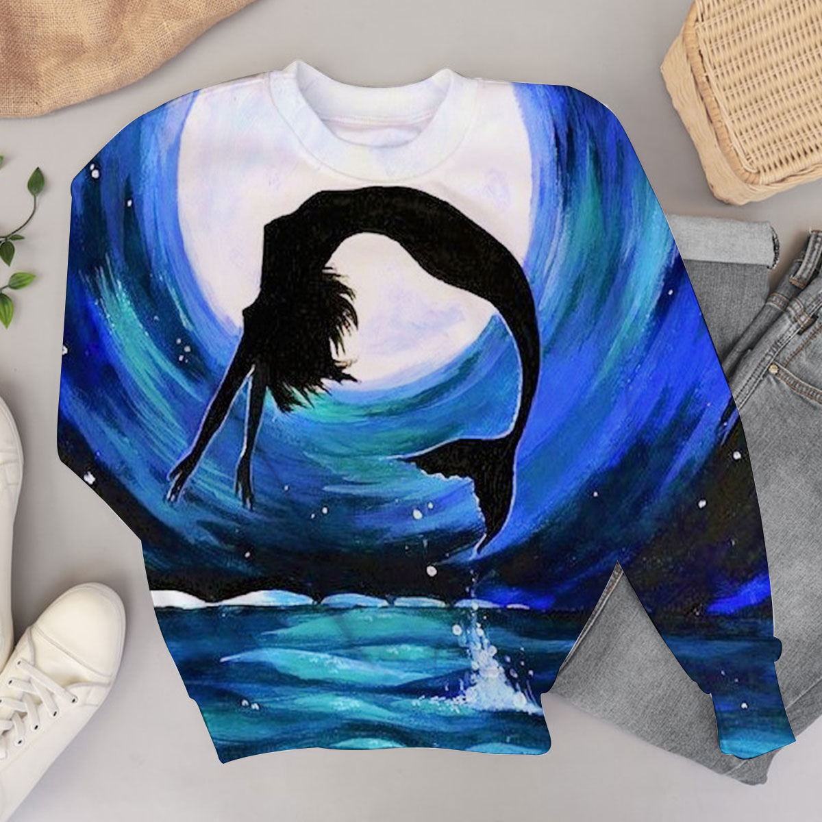 Black Mermaid And Moon Night Sweater