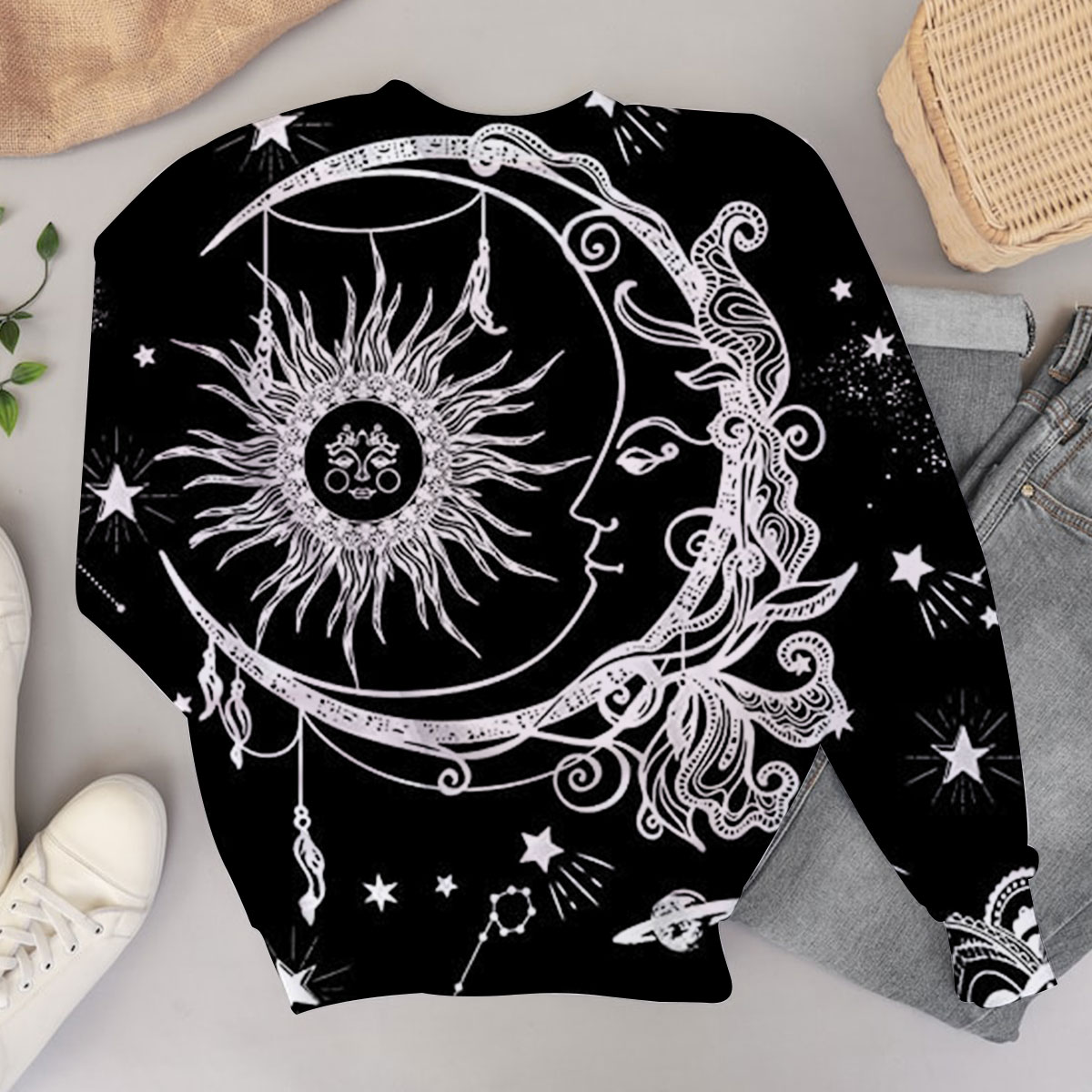 Black White Bohemian Sun Moon Sweater