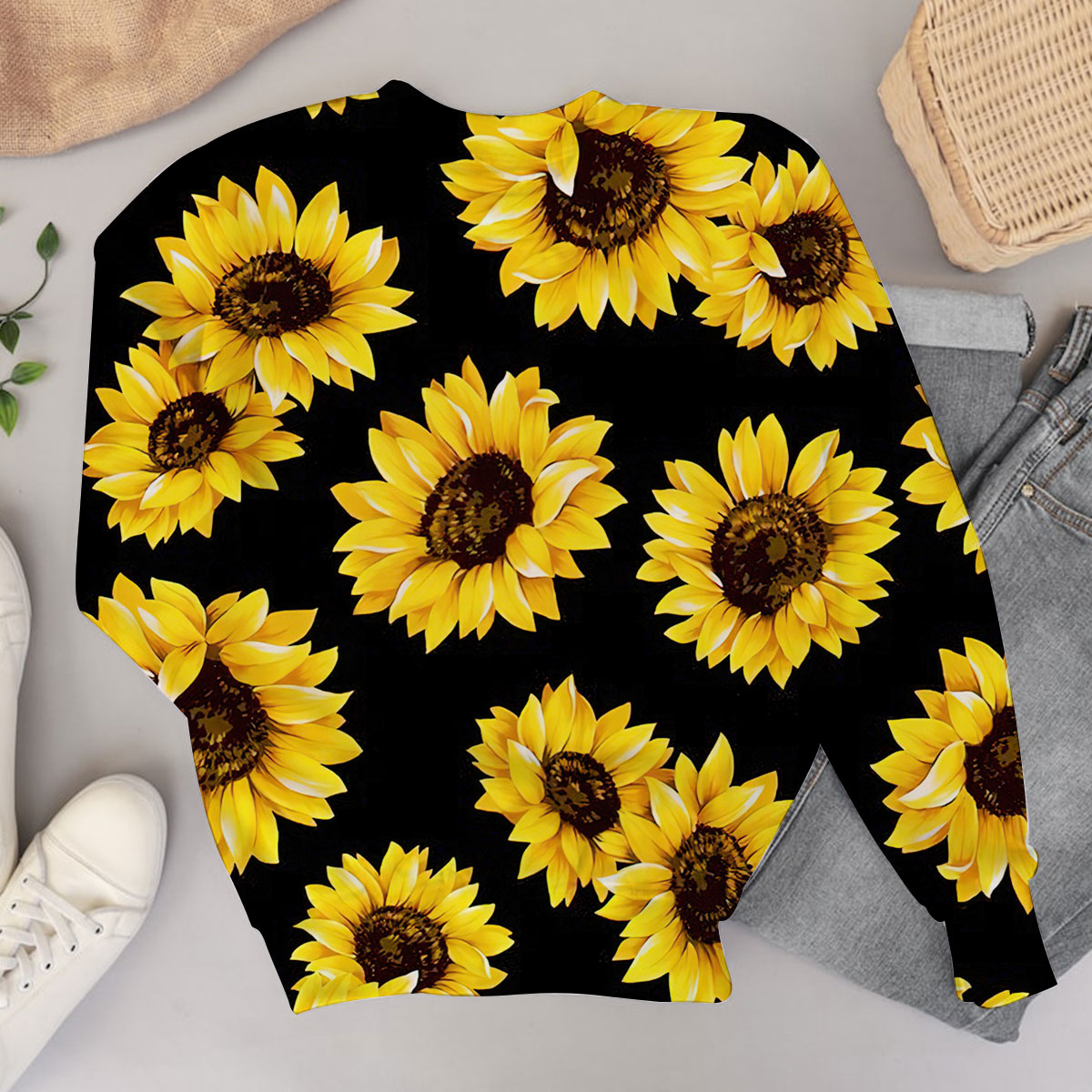 Black Yellow Sunflower Sweater