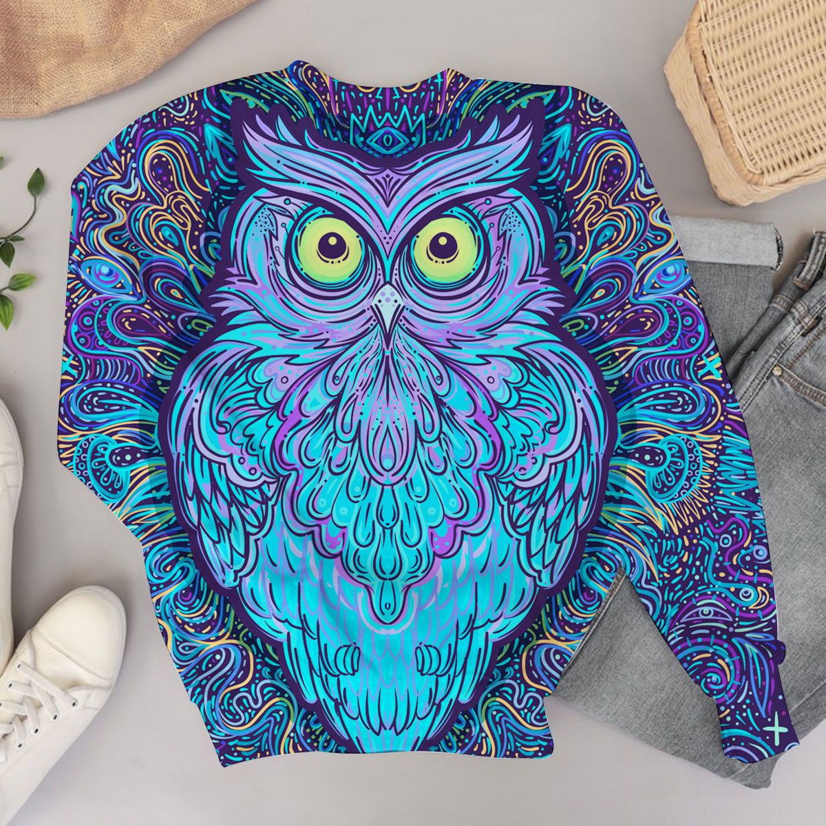 Blue Abstract Owl Sweater