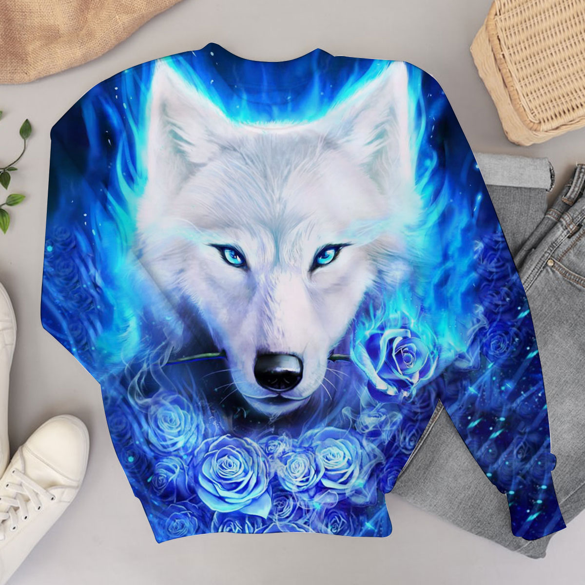 Blue Flower Wolf Sweater