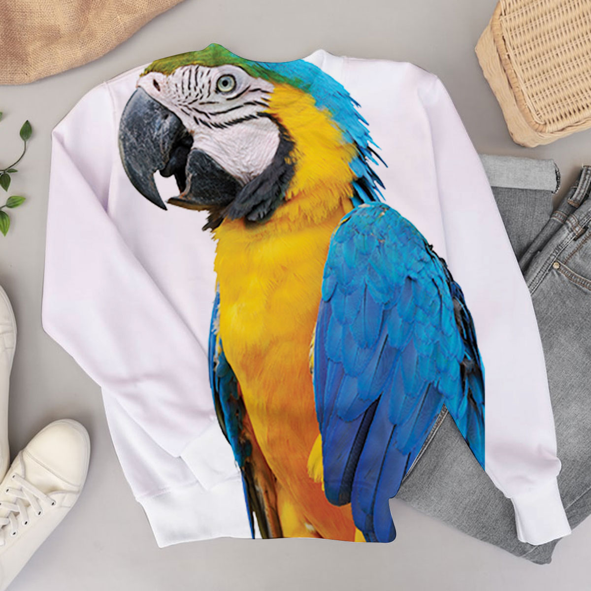 Blue Orange Parrot Sweater