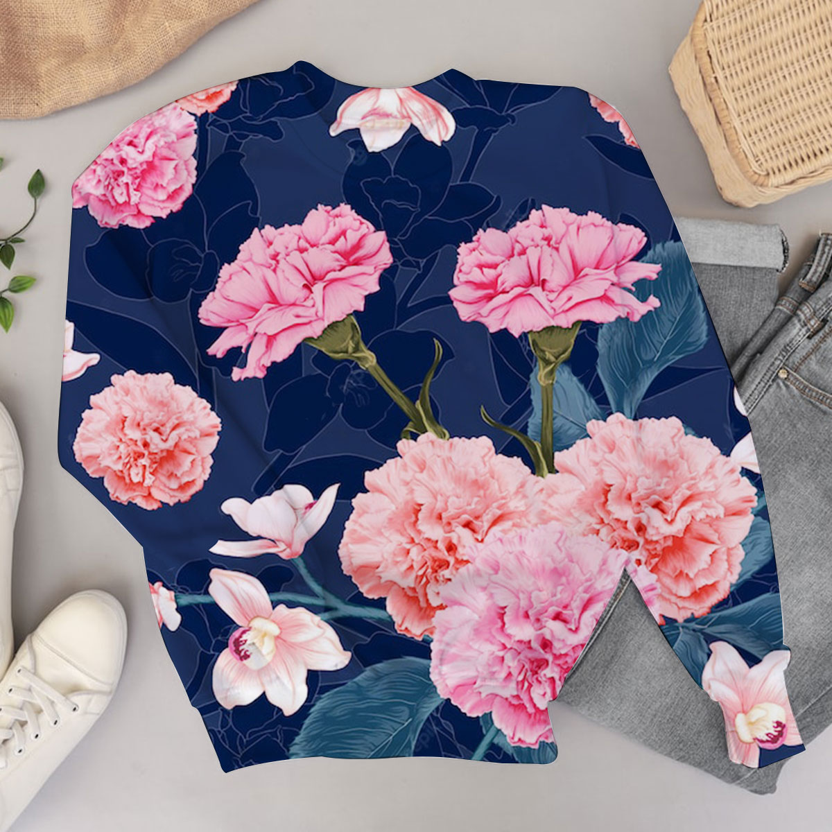 Blue Pink Carnations Sweater