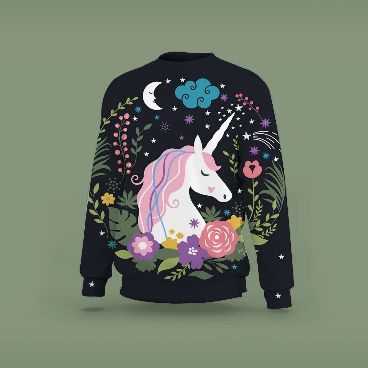 Black Unicorn Flower Sweatshirt