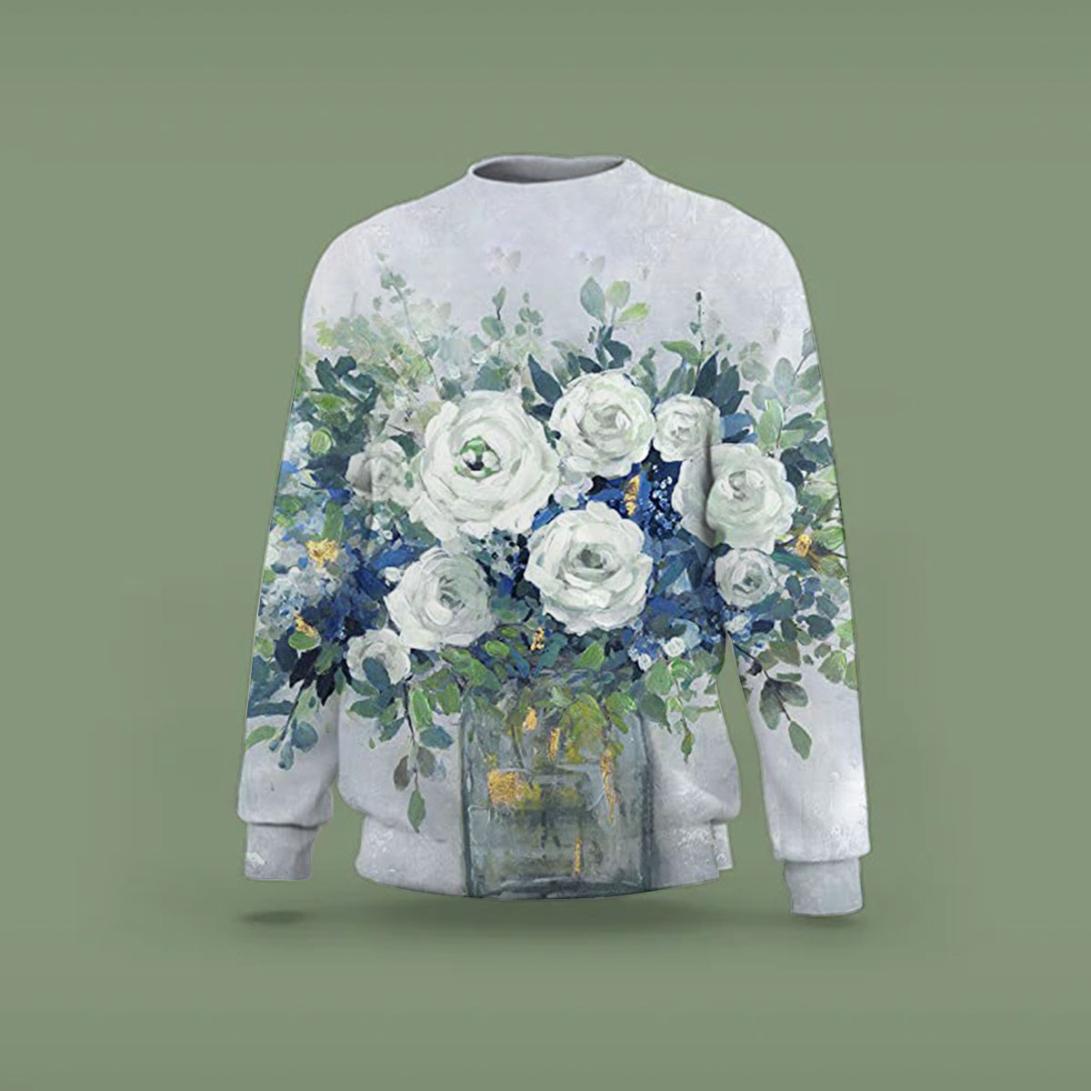 Blue And White Floral Sweatshirt