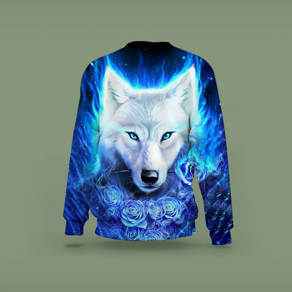 Blue Flower Wolf Sweatshirt