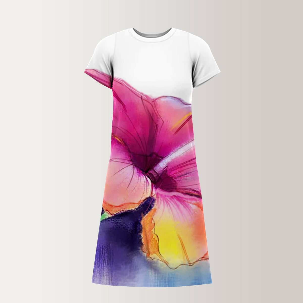 Abstract Colorful Hibiscus T-Shirt Dress