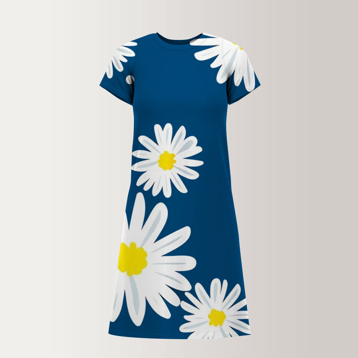 Abstract Daisy With Blue T-Shirt Dress