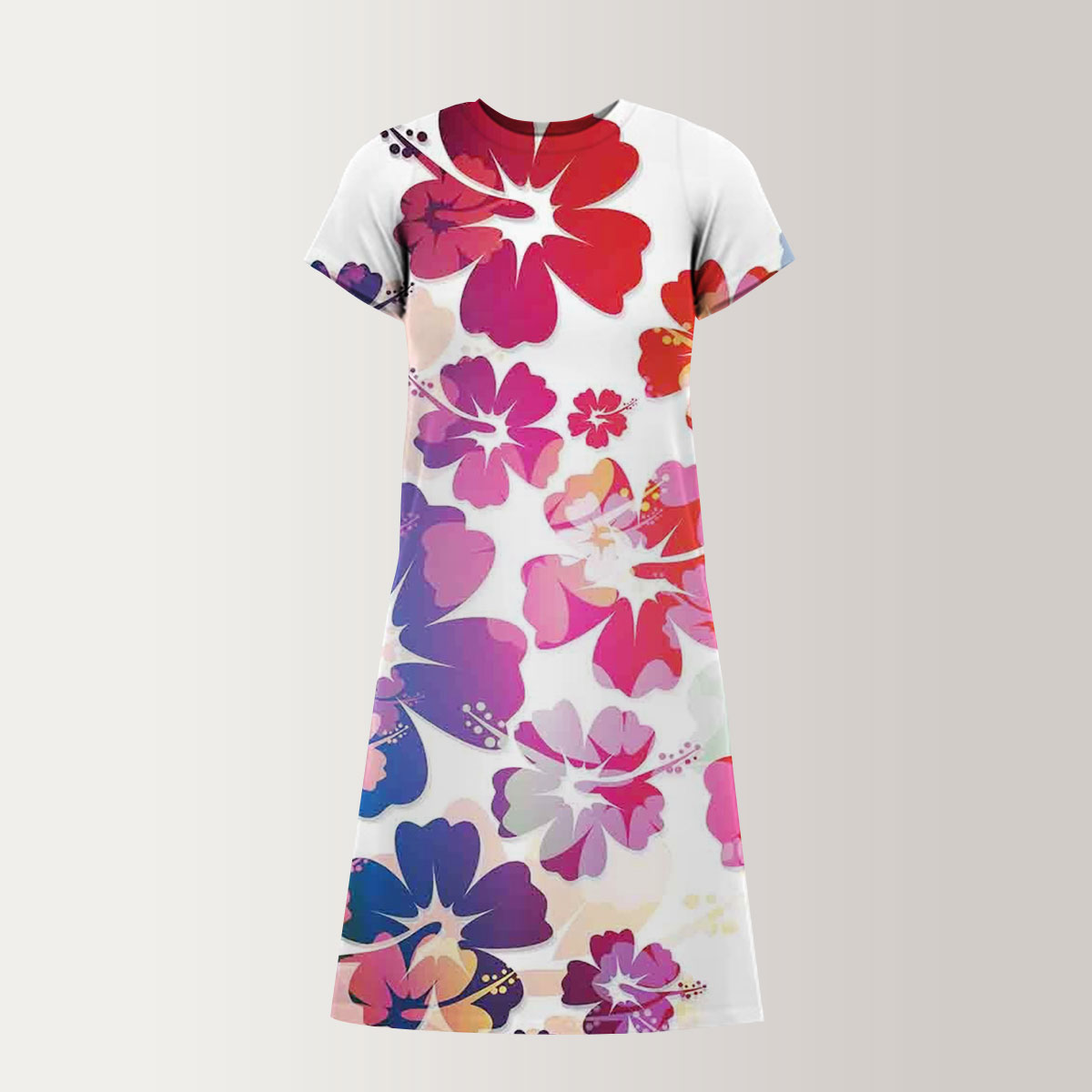 Abstract Tropical Hawaii Flowers T-Shirt Dress
