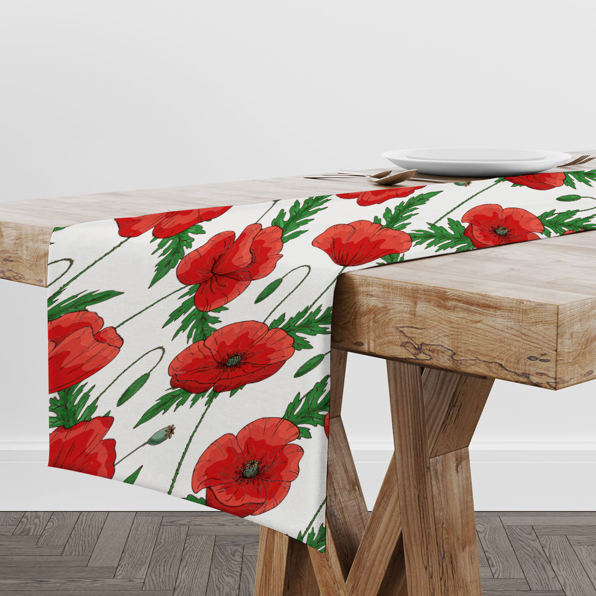 Red Poppies Flower Table Runner