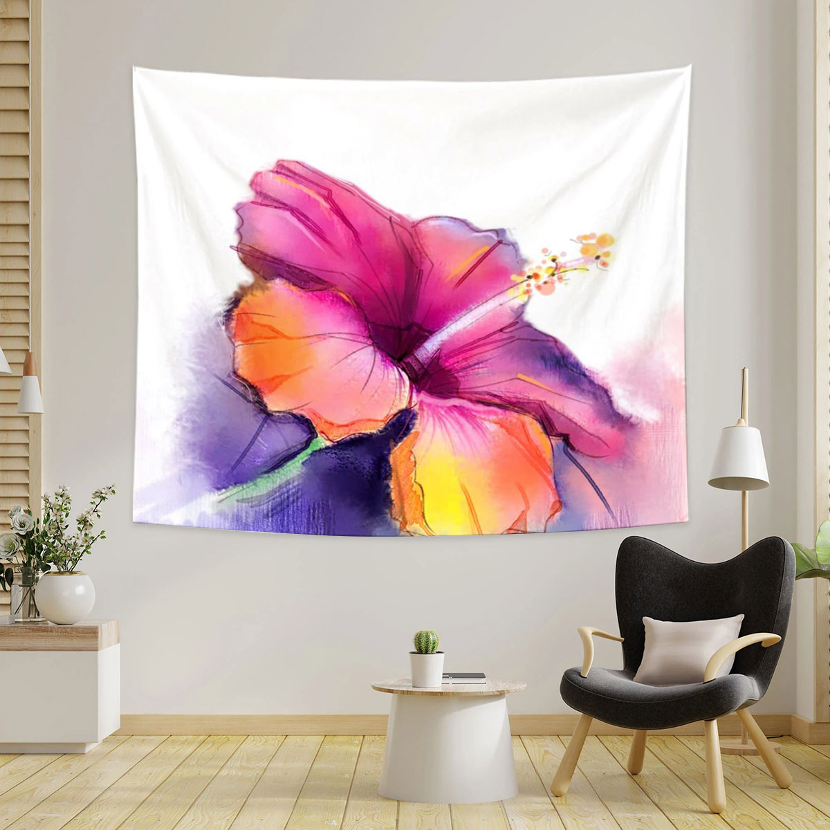 Abstract Colorful Hibiscus Tapestry