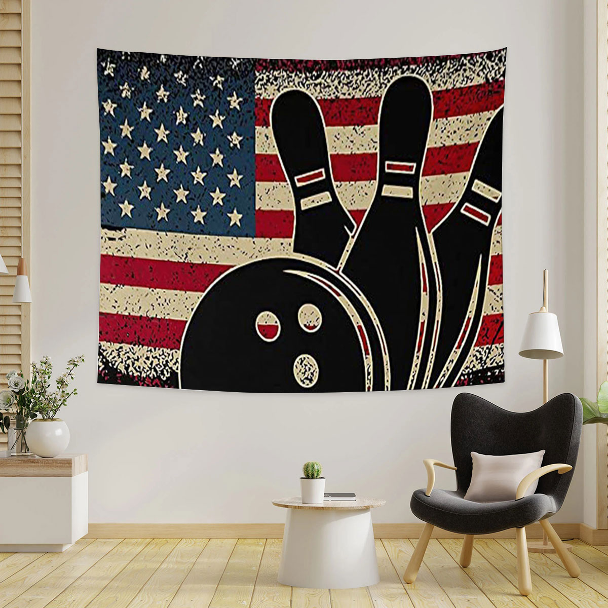 American Flag Black Bowling Tapestry