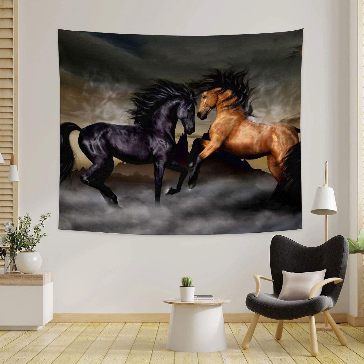 Black And Brown Horse Tapestry