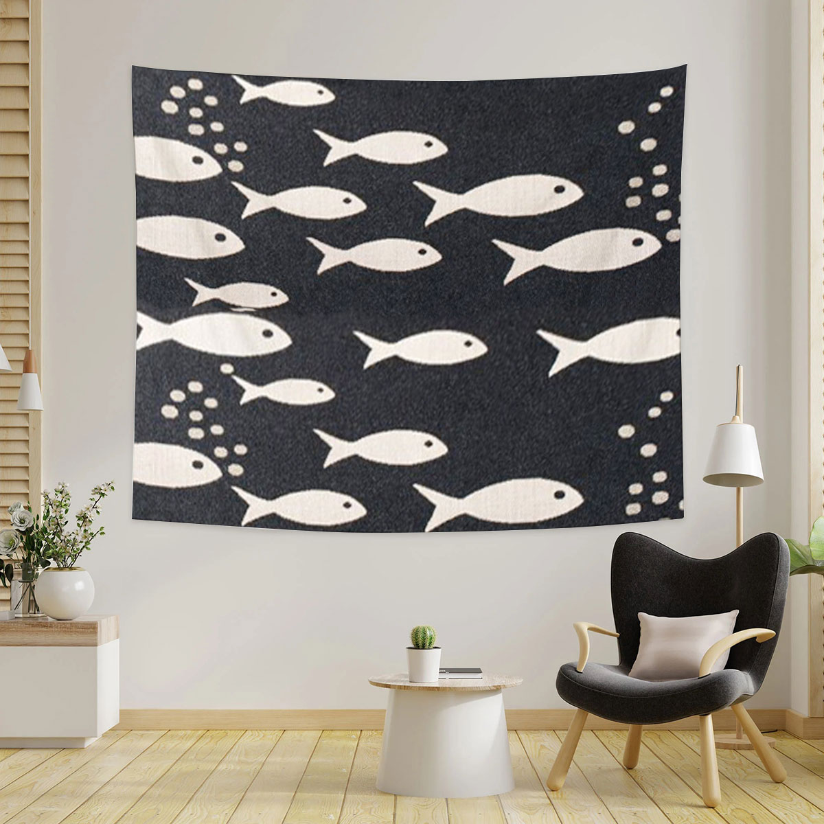 Black And White Fish Tapestry