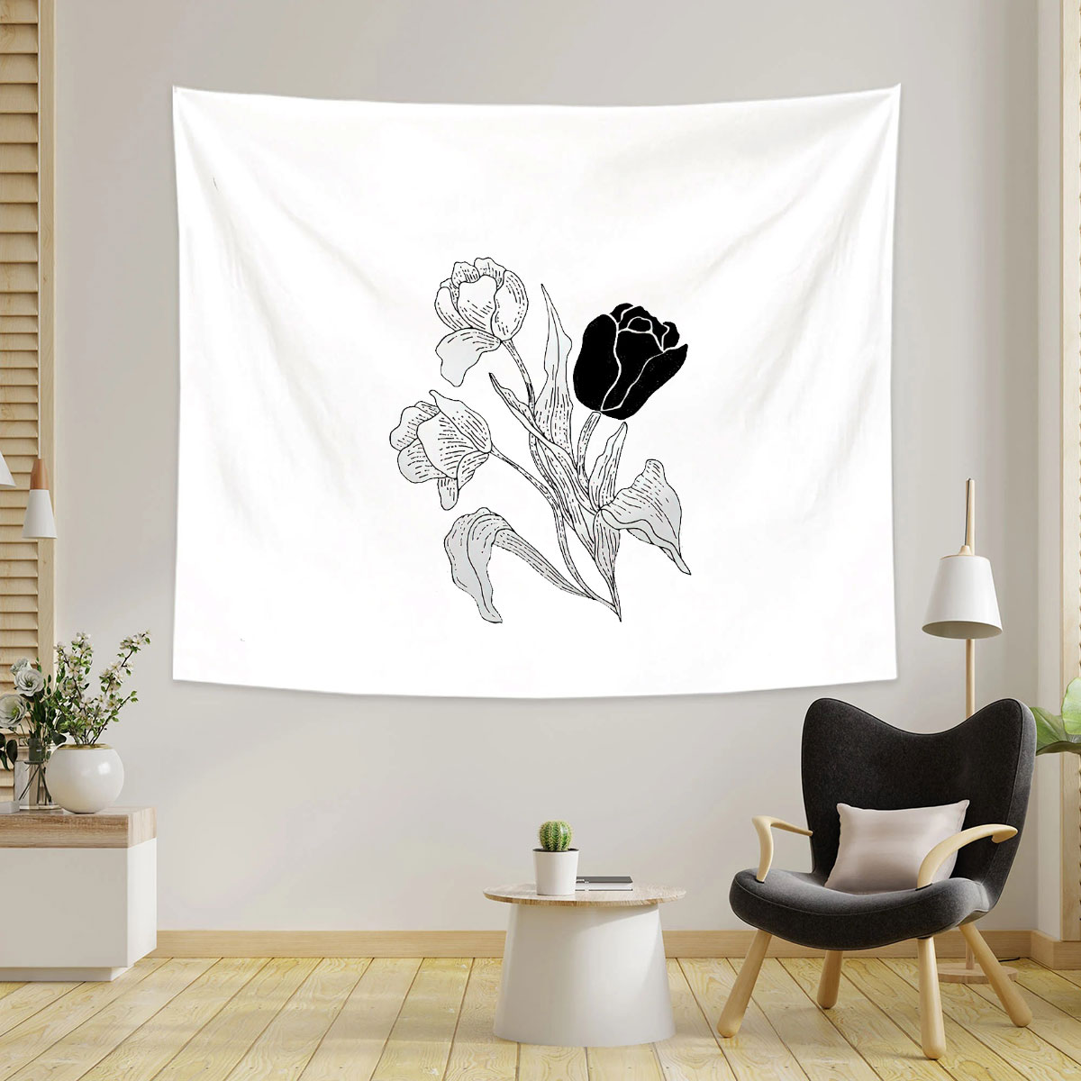 Black And White Tulip Tapestry