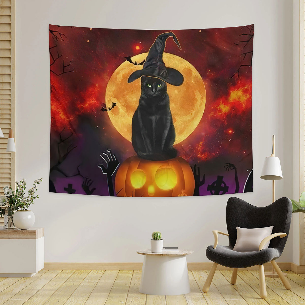 Black Cat Witch Tapestry