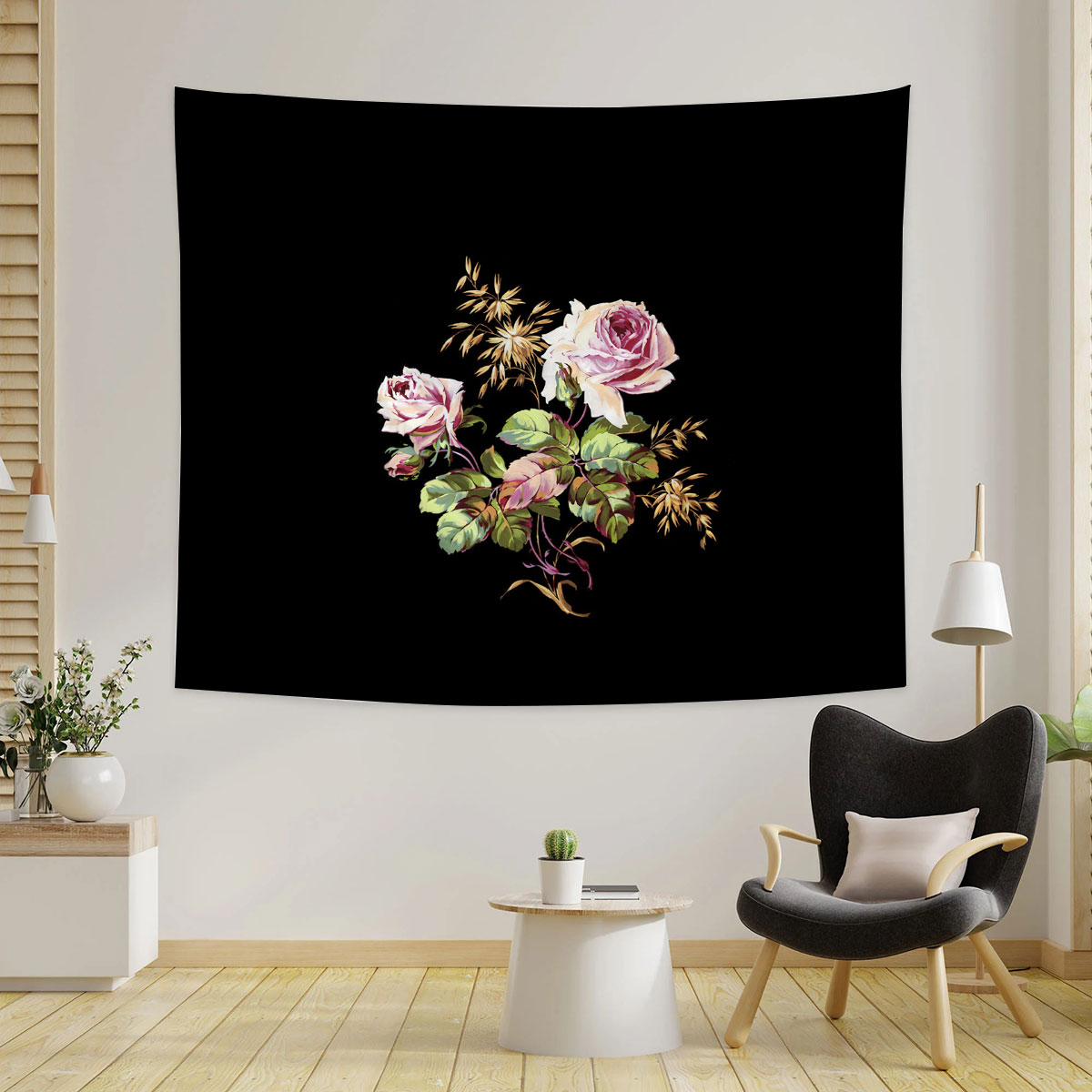 Black Peony Flower Tapestry