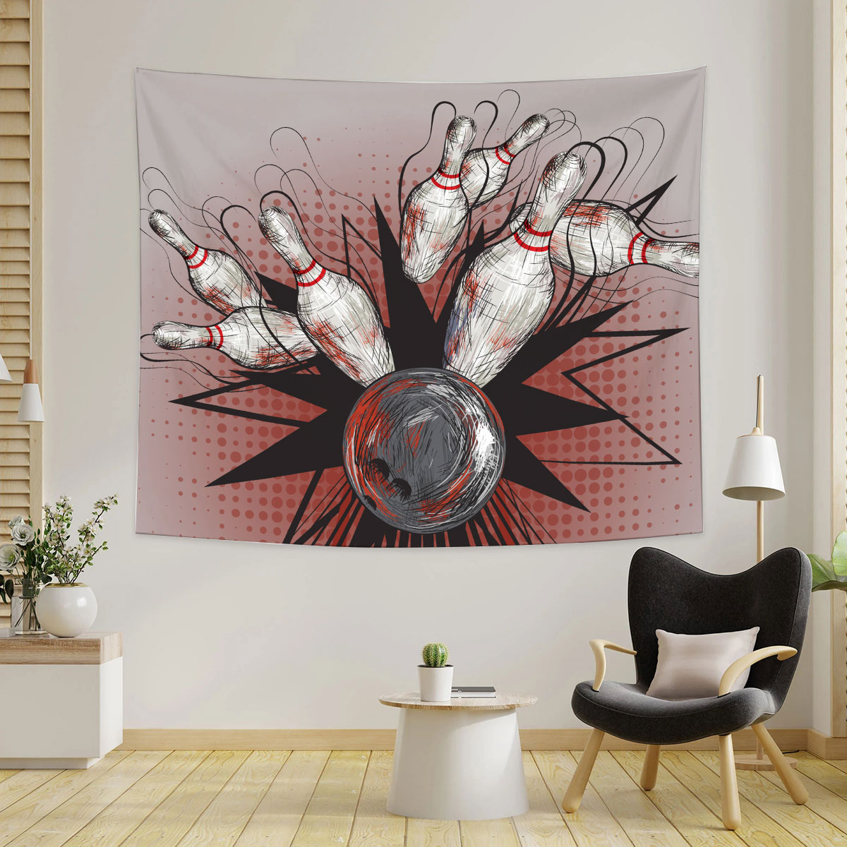 Black Red Bowling Tapestry