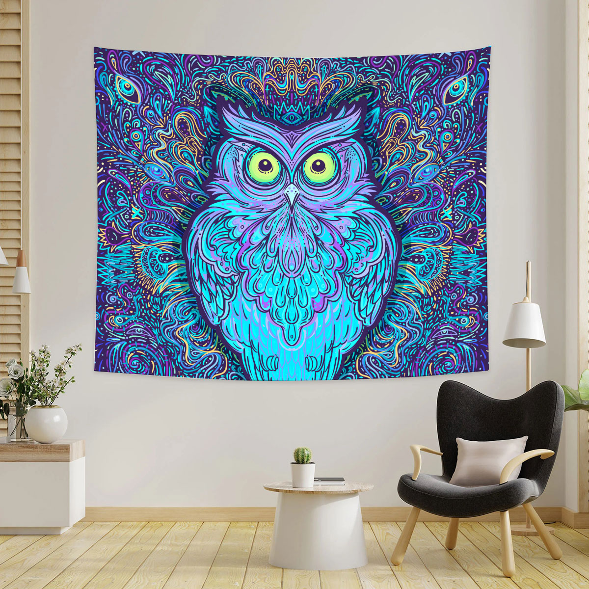 Blue Abstract Owl Tapestry