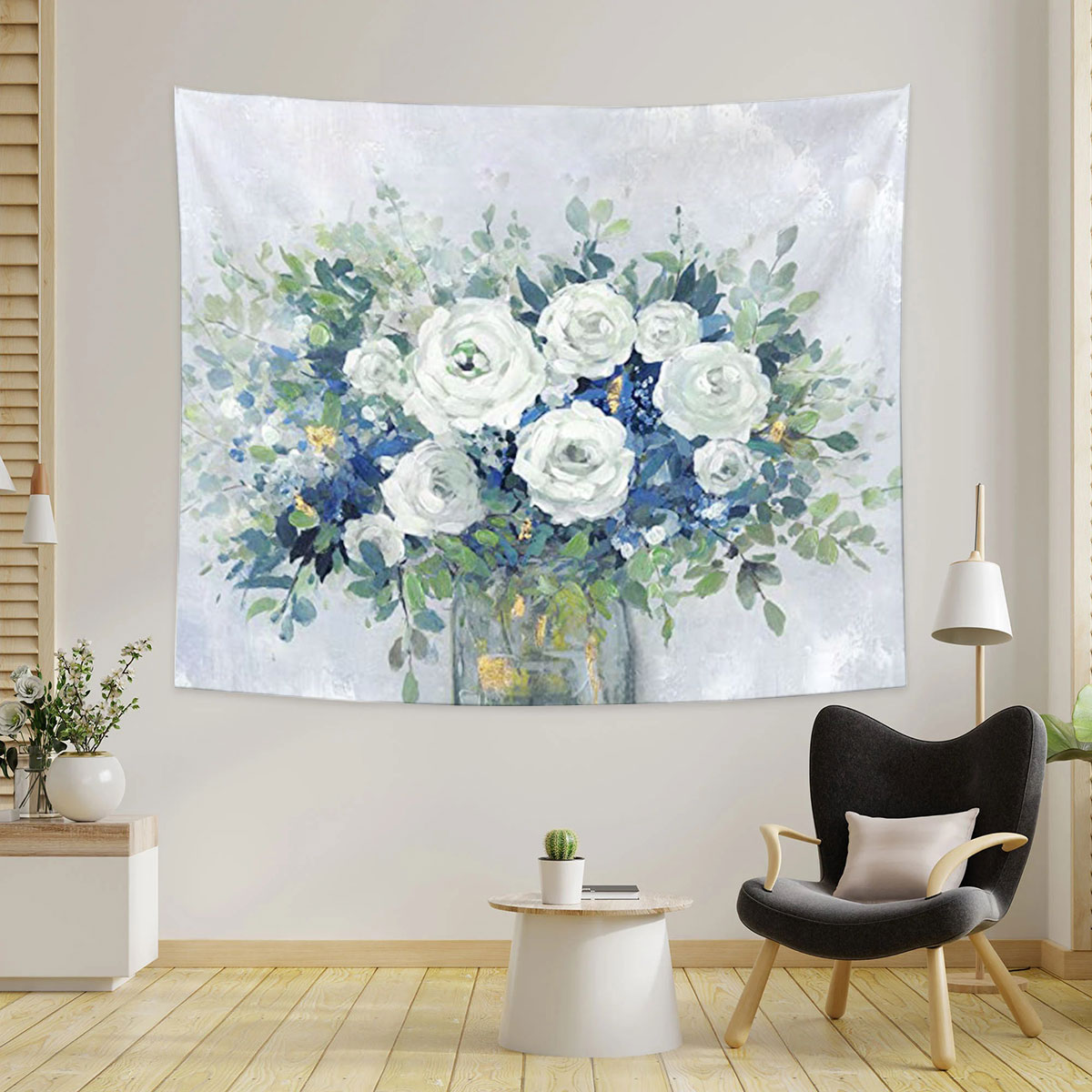 Blue And White Floral Tapestry
