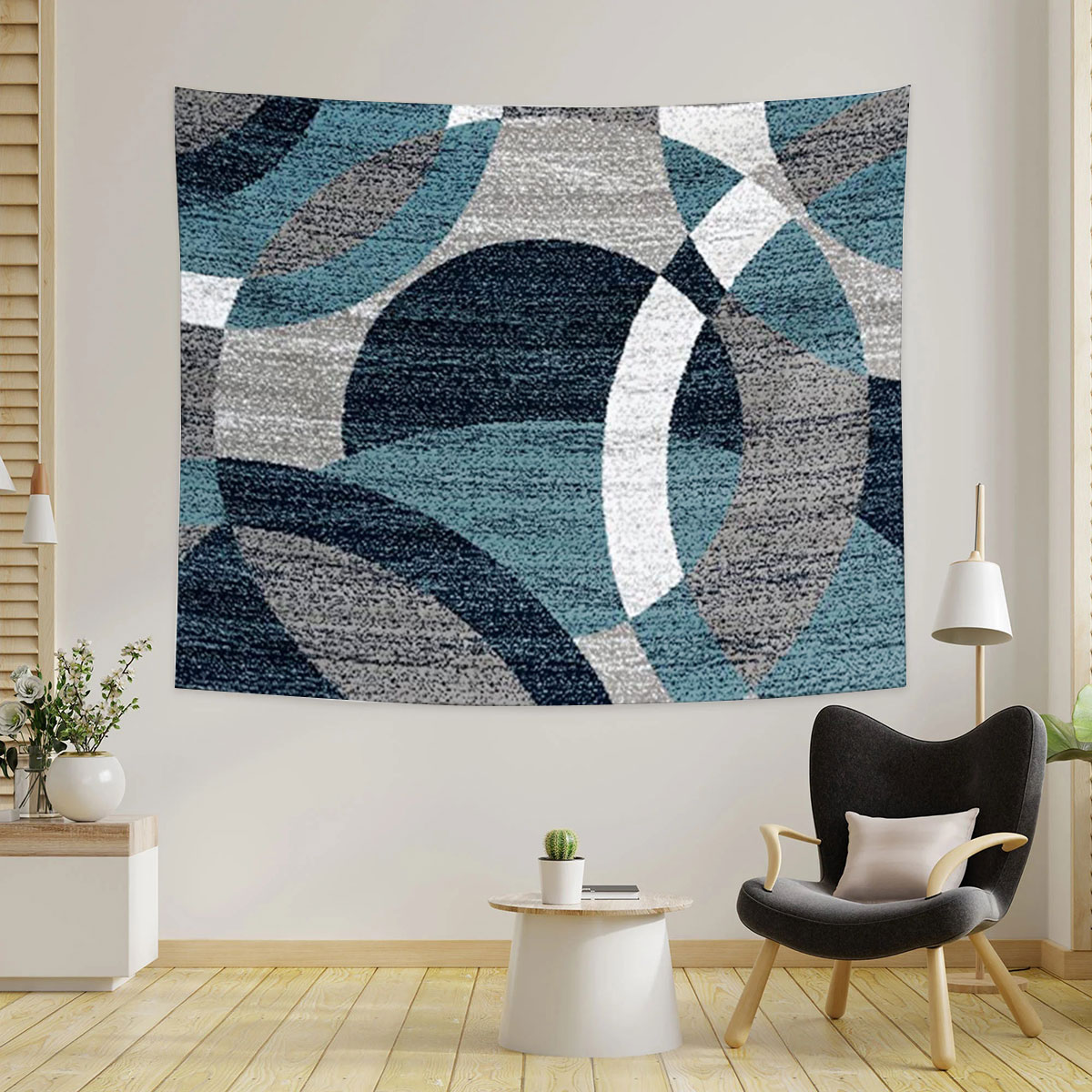 Blue Gray White Circles Tapestry