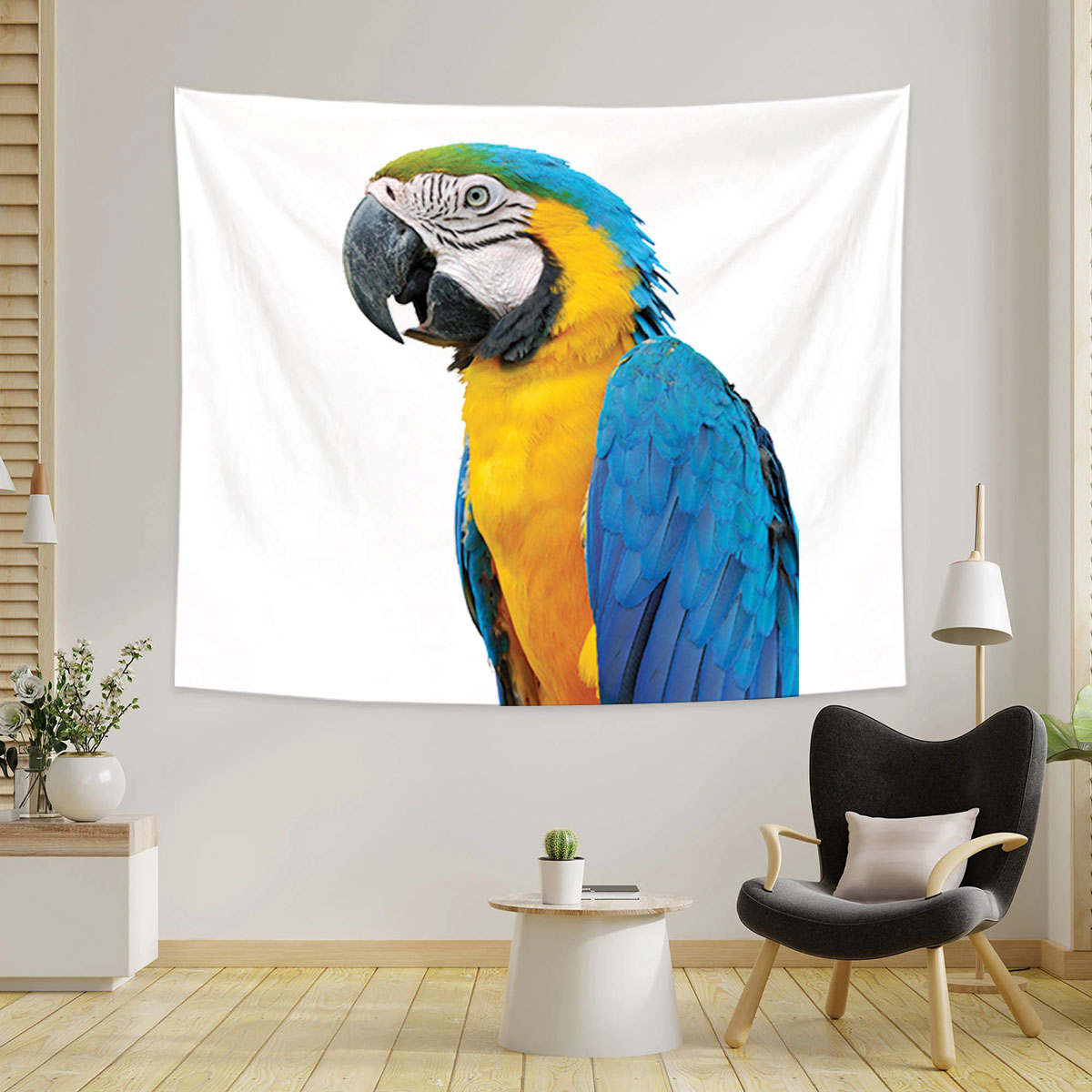 Blue Orange Parrot Tapestry