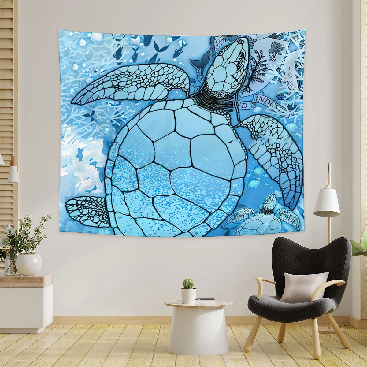 Blue Sea Turtle Tapestry