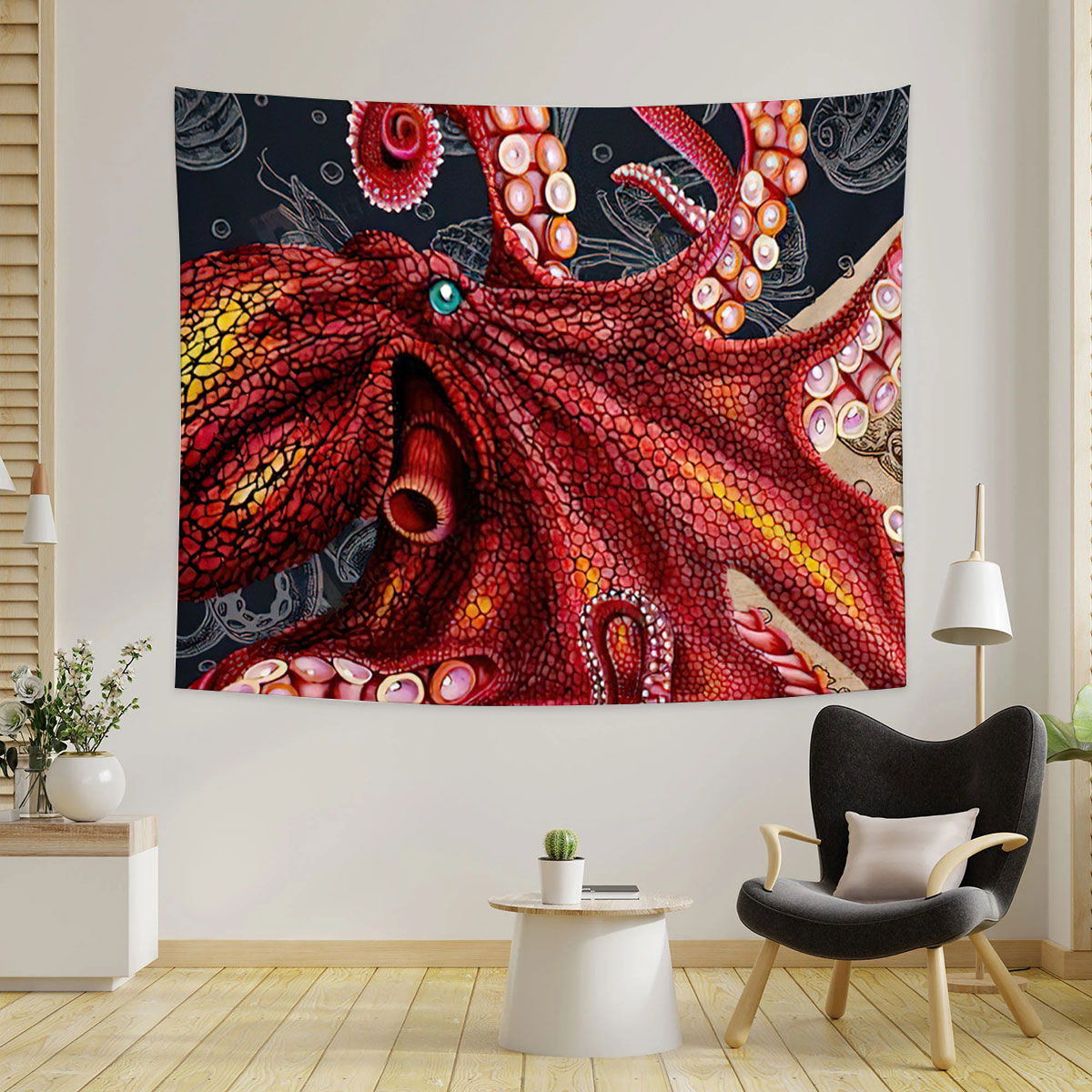 Red Monster Octopus Tapestry