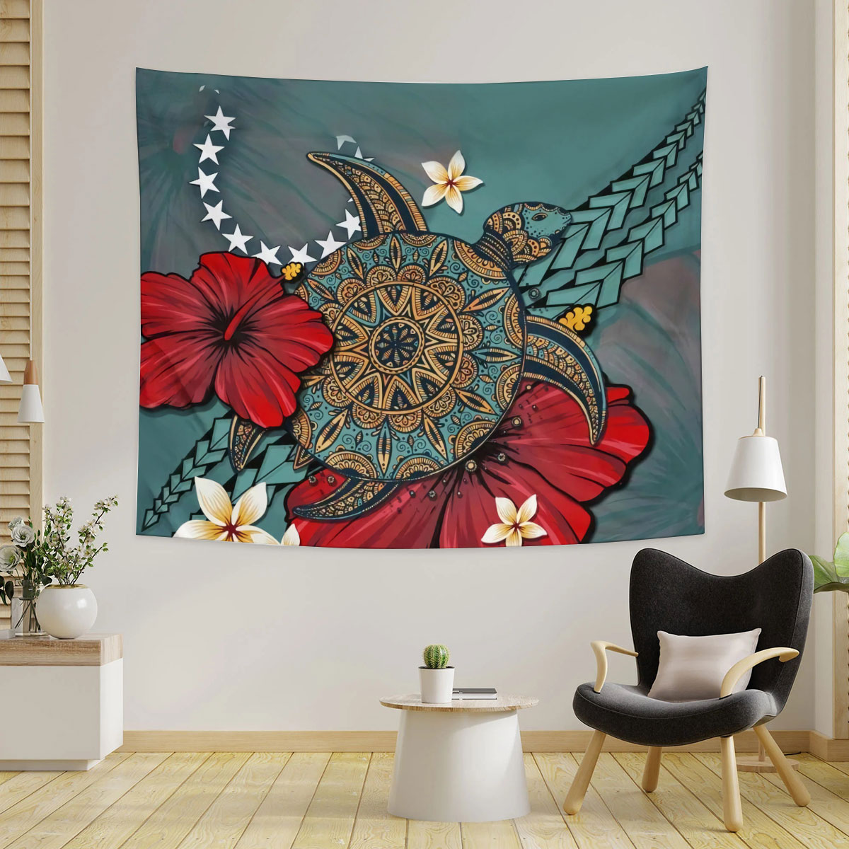 Tribal Turtle Hibiscus Tapestry