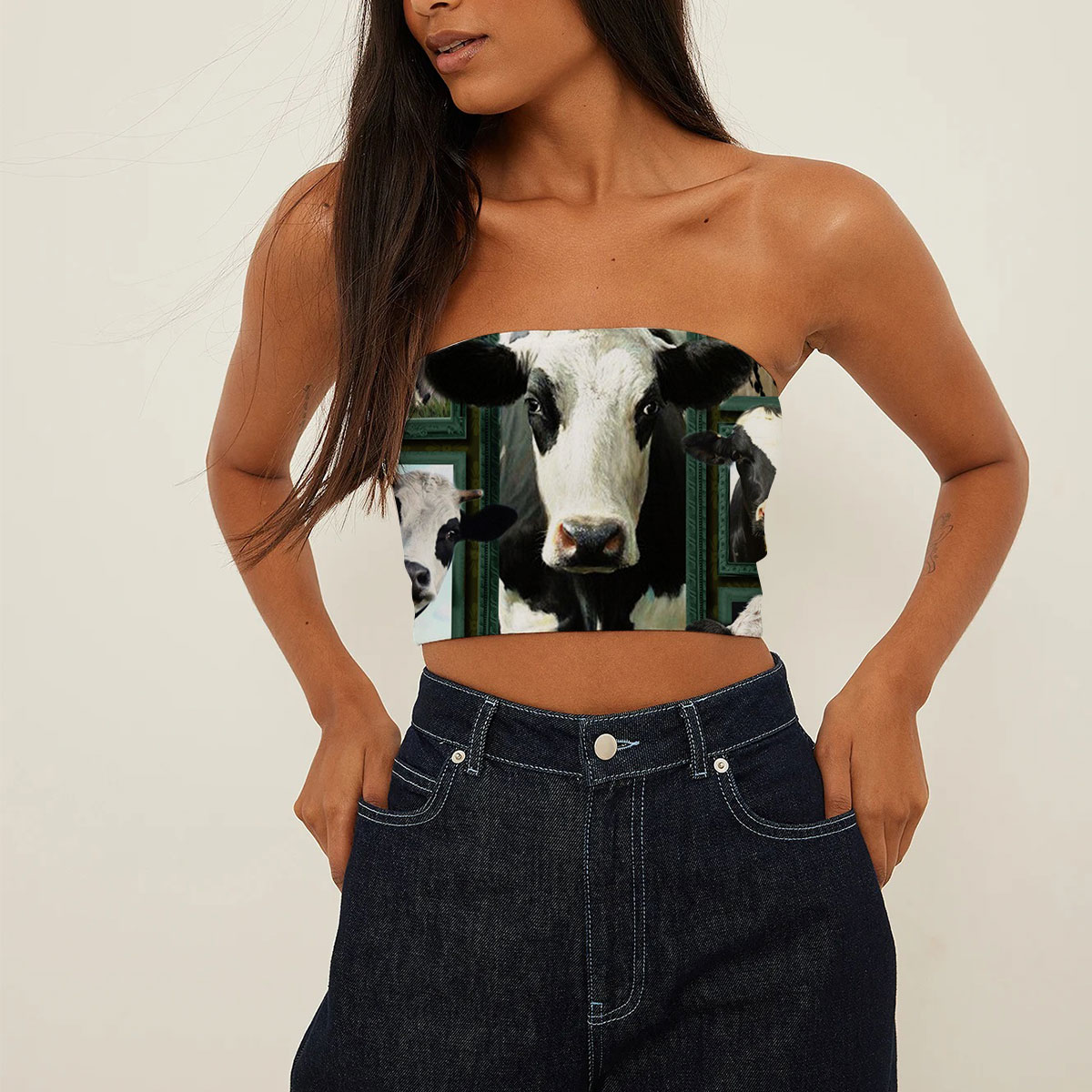 Black And White Cow Tube Top