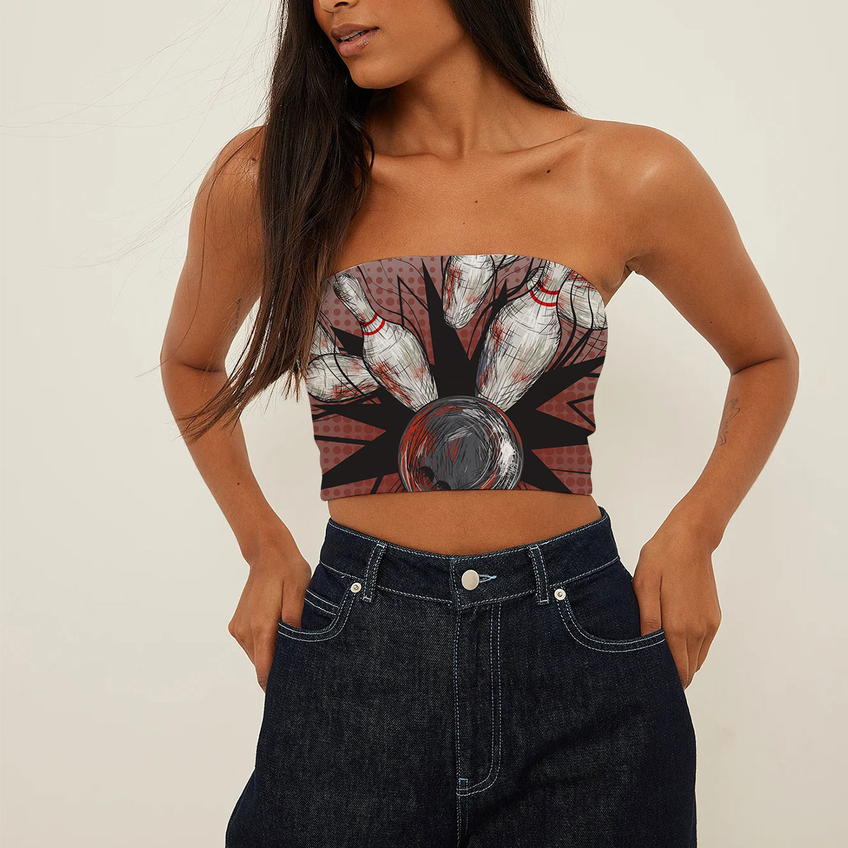 Black Red Bowling Tube Top
