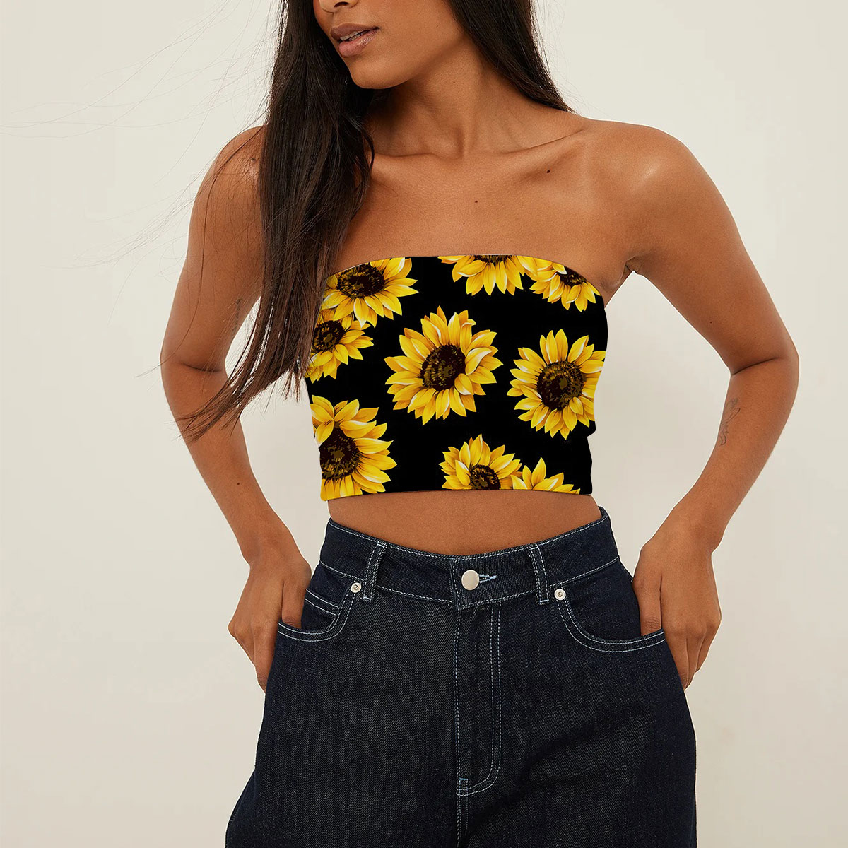 Black Yellow Sunflower Tube Top