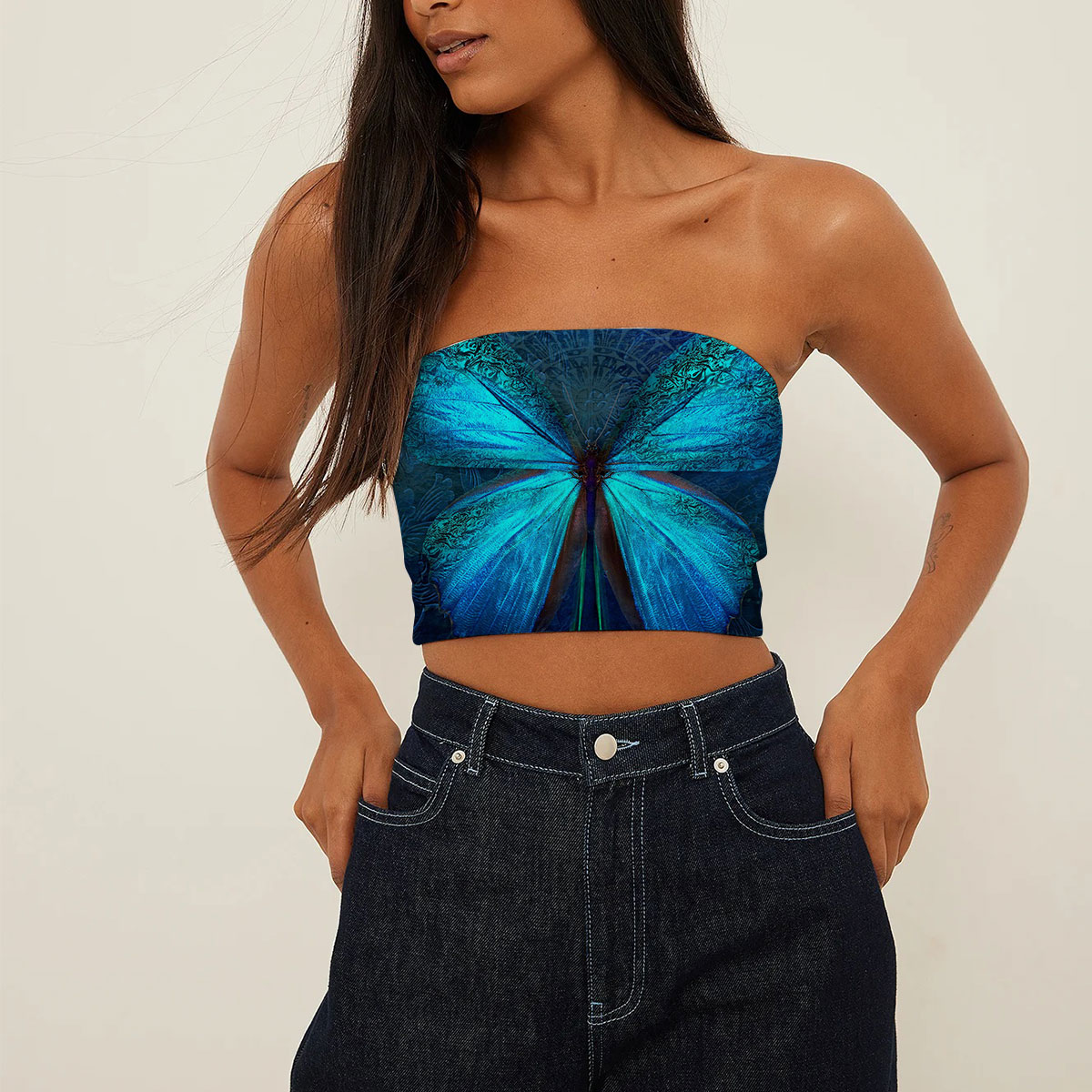 Blue Butterfly Tube Top