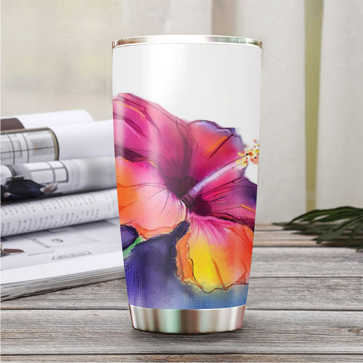 Abstract Colorful Hibiscus Tumbler