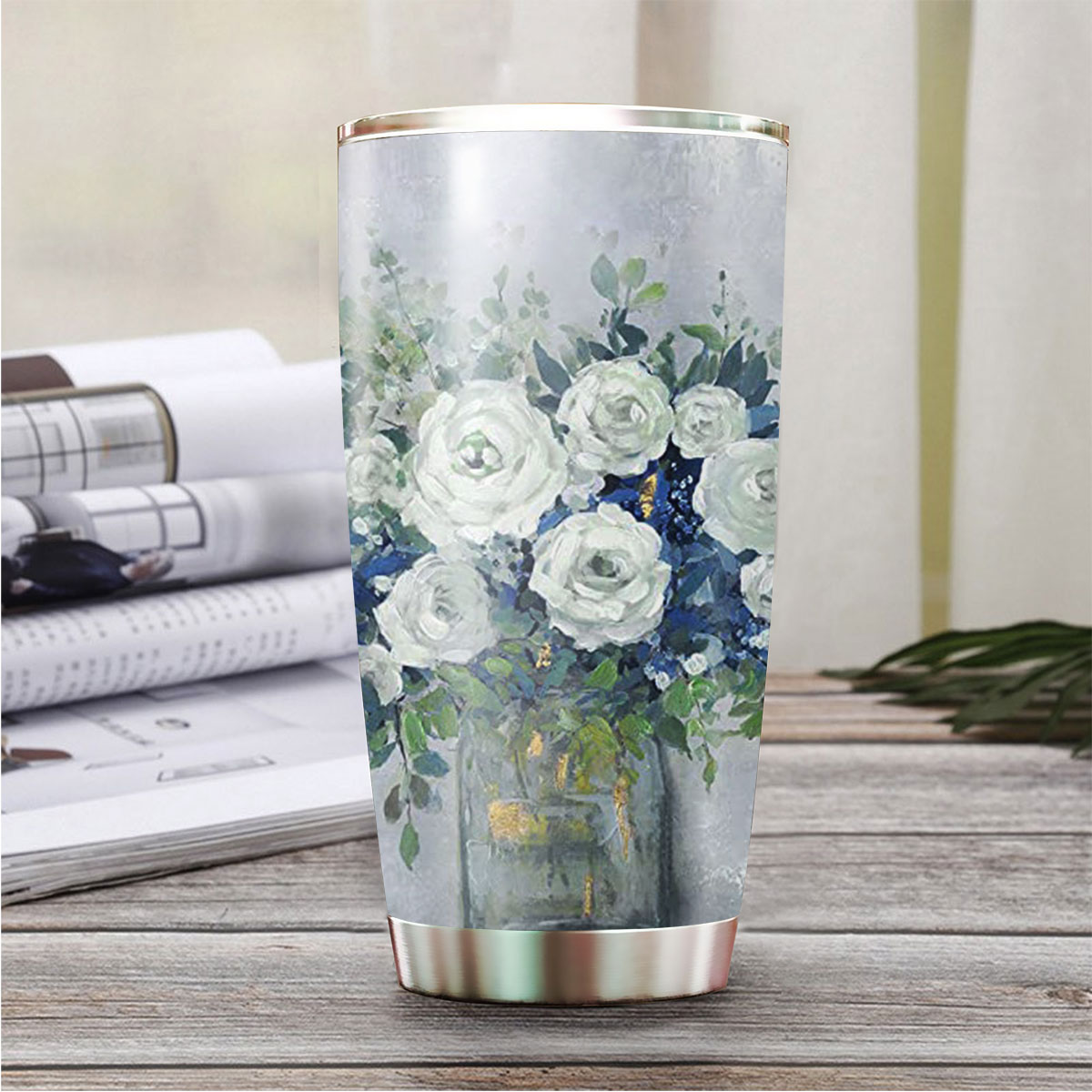 Blue And White Floral Tumbler