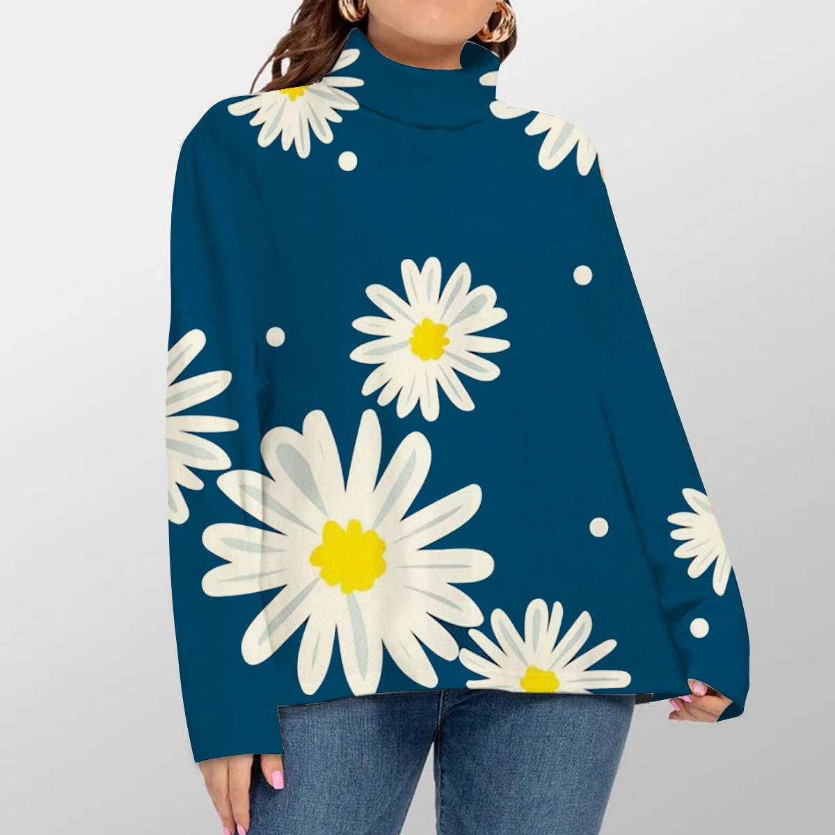 Abstract Daisy With Blue Turtleneck Sweater