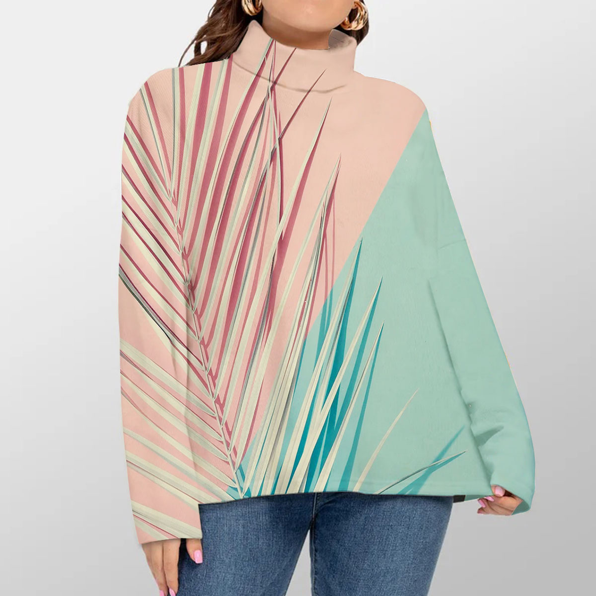 Abstract Flower Turtleneck Sweater