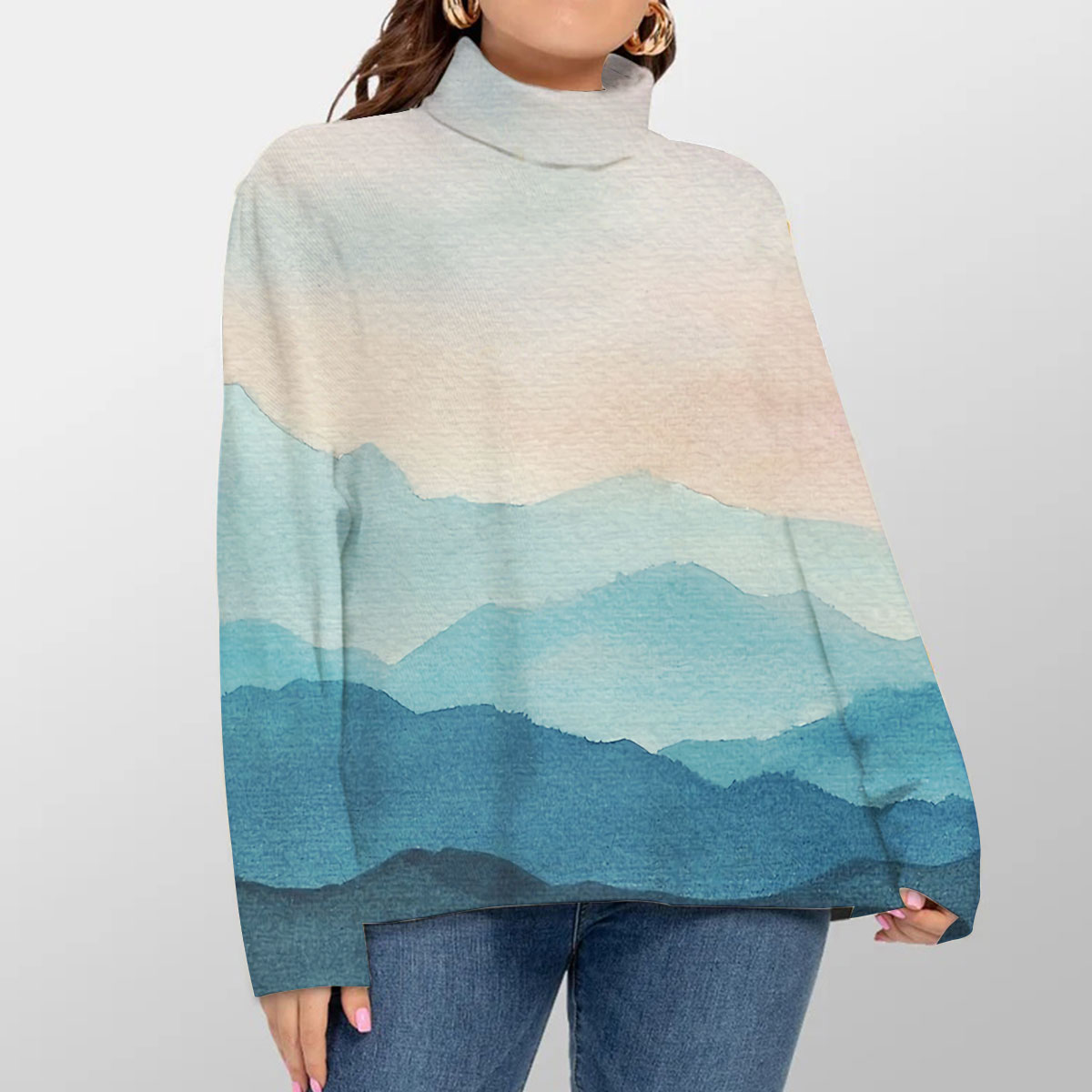 Abstract Mountain Turtleneck Sweater