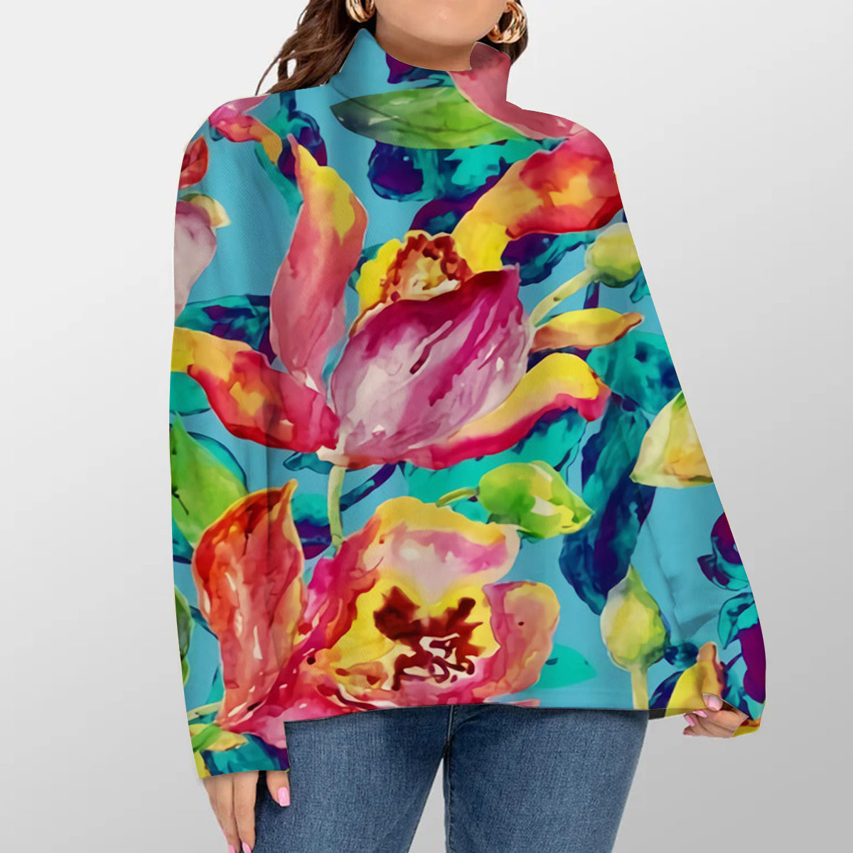 Abstract Orchid Turtleneck Sweater
