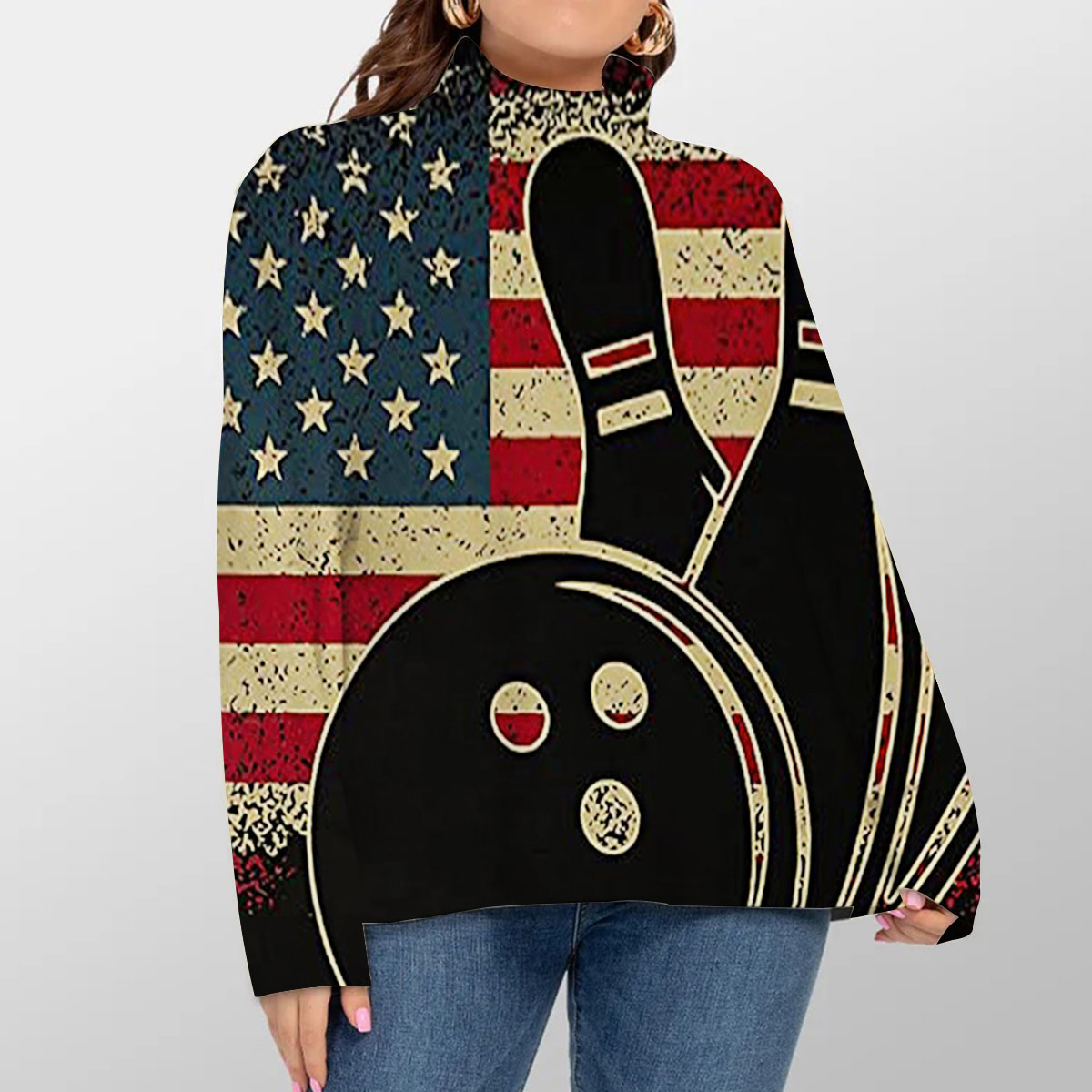 American Flag Black Bowling Turtleneck Sweater
