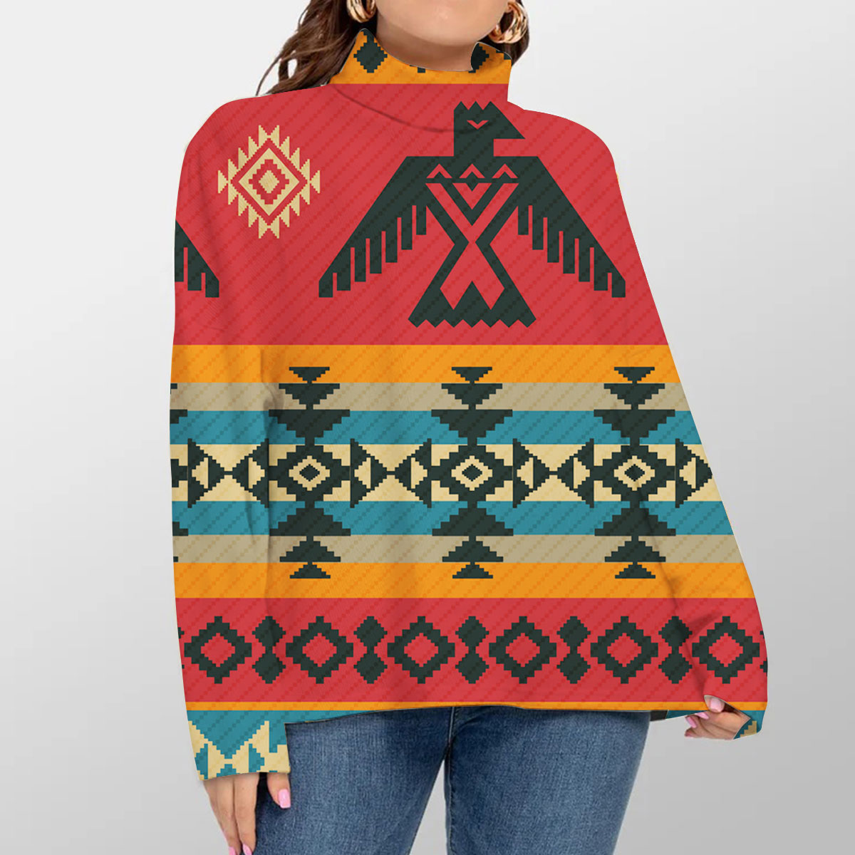 Batmerry Ethnic Geometric Turtleneck Sweater