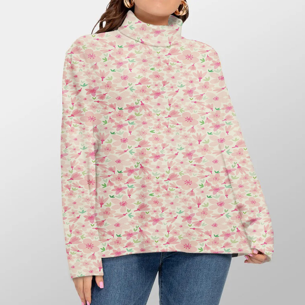 Beautiful Cherry Blossom Turtleneck Sweater
