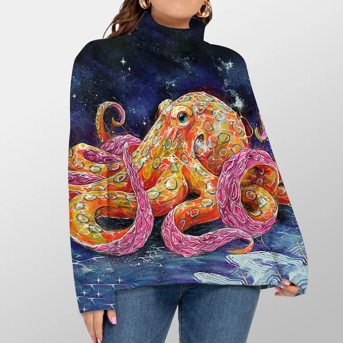 Beautiful Octopus Turtleneck Sweater