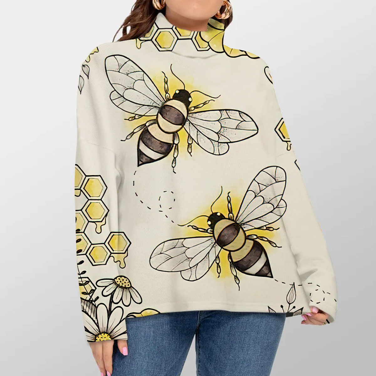Bee With Flower Turtleneck Sweater