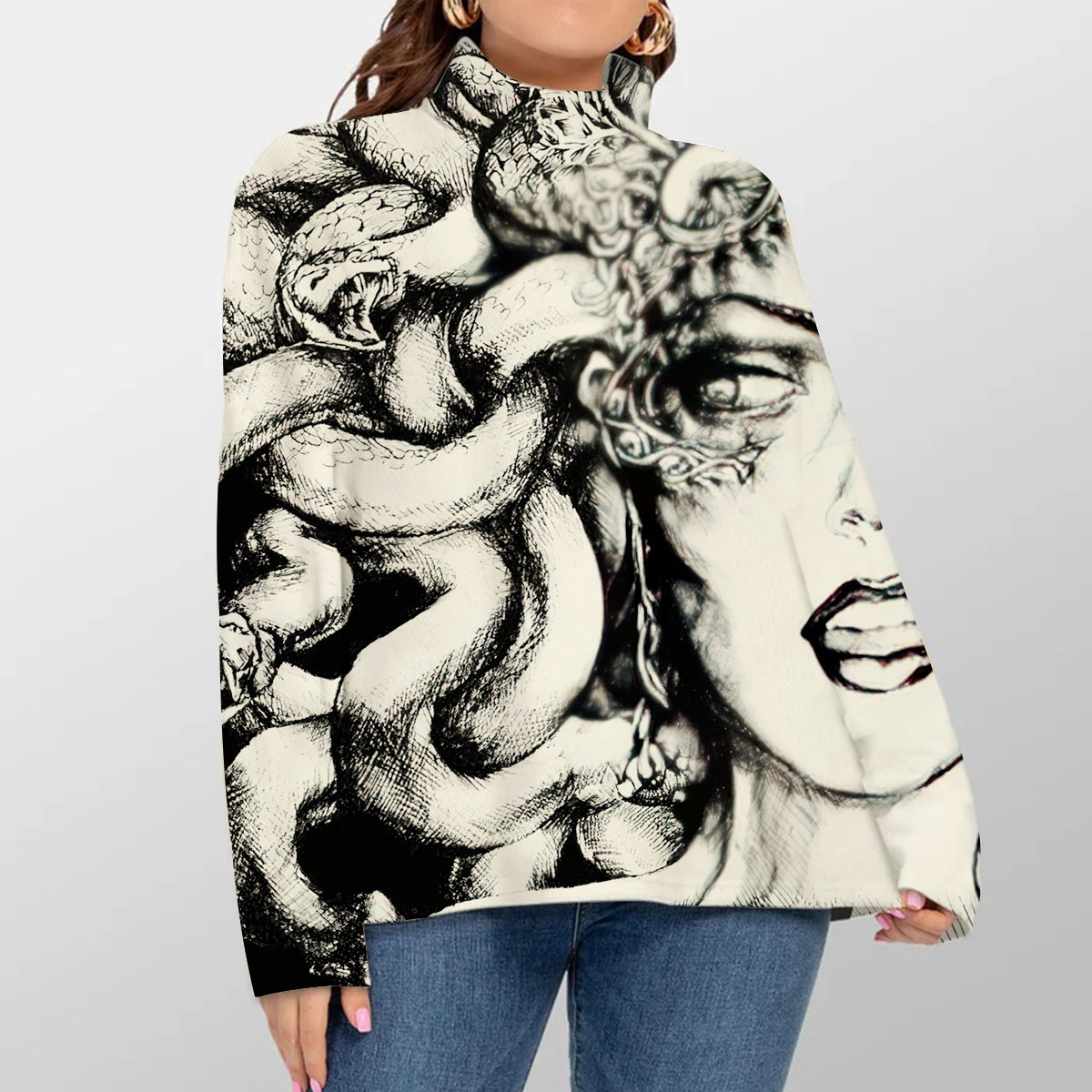 Black And White Medusa Turtleneck Sweater